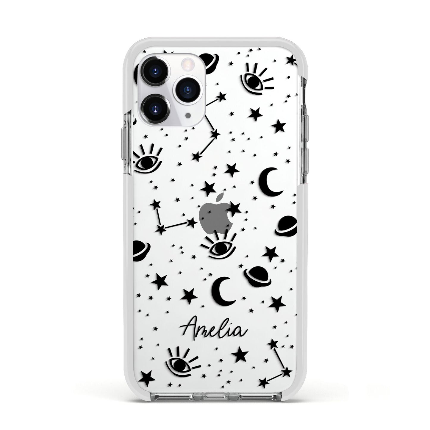 Monochrome Zodiac Constellations with Name Apple iPhone 11 Pro in Silver with White Impact Case