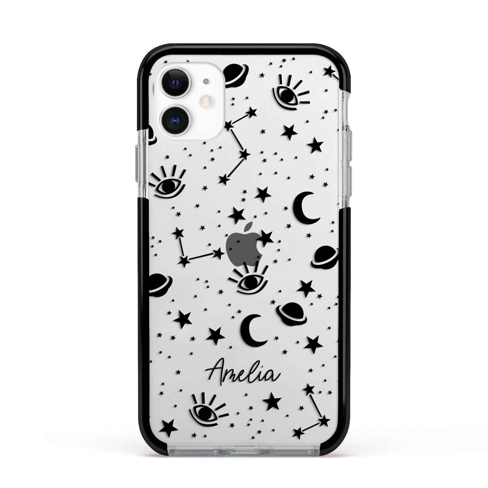 Monochrome Zodiac Constellations with Name Apple iPhone 11 in White with Black Impact Case