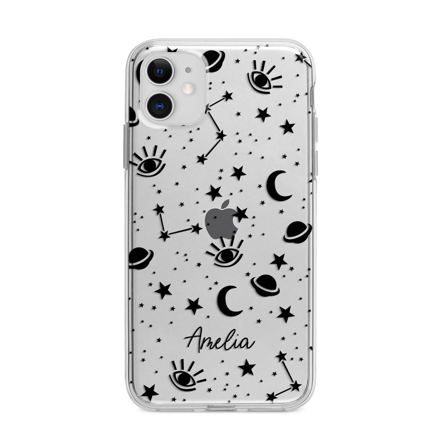 Monochrome Zodiac Constellations with Name Apple iPhone 11 in White with Bumper Case