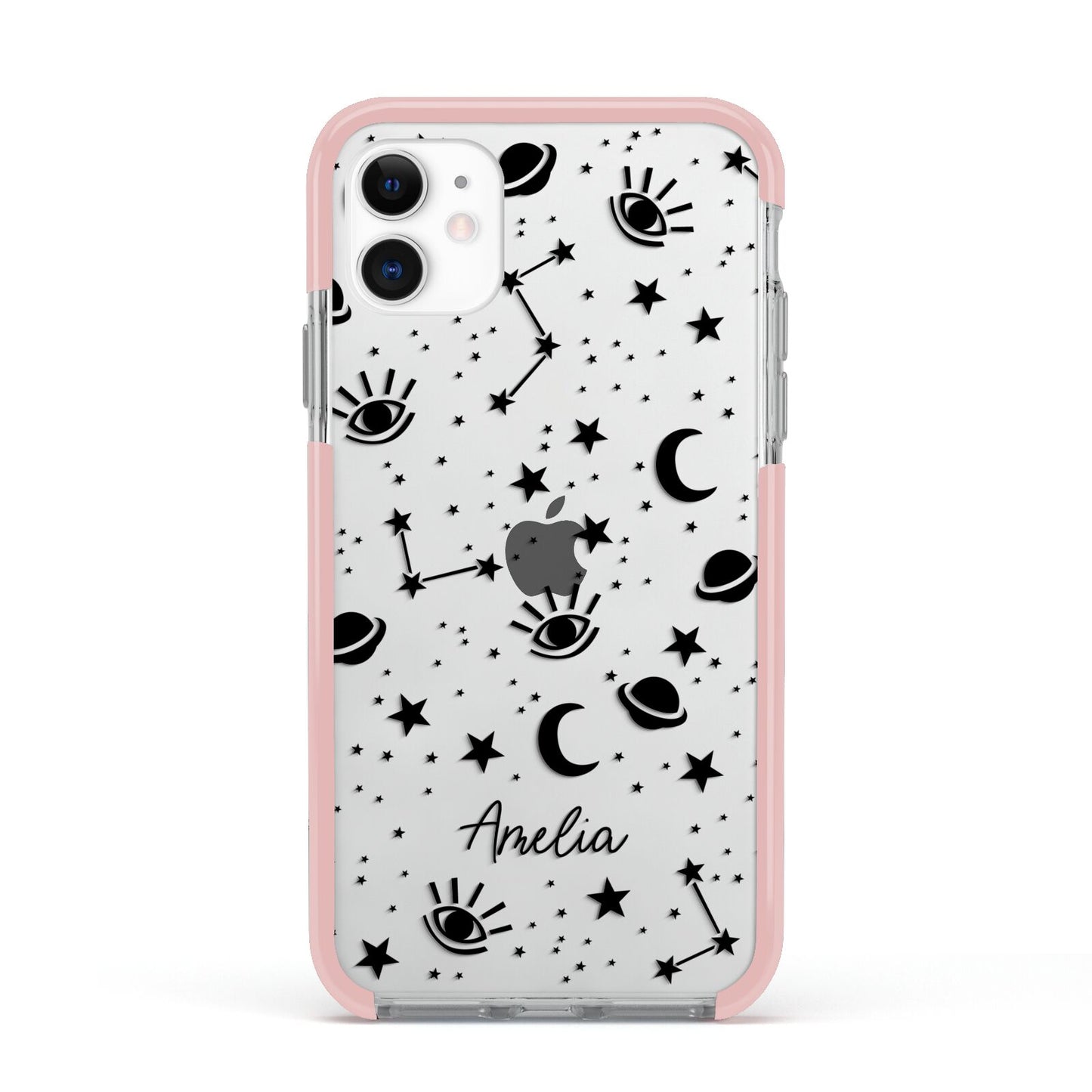 Monochrome Zodiac Constellations with Name Apple iPhone 11 in White with Pink Impact Case
