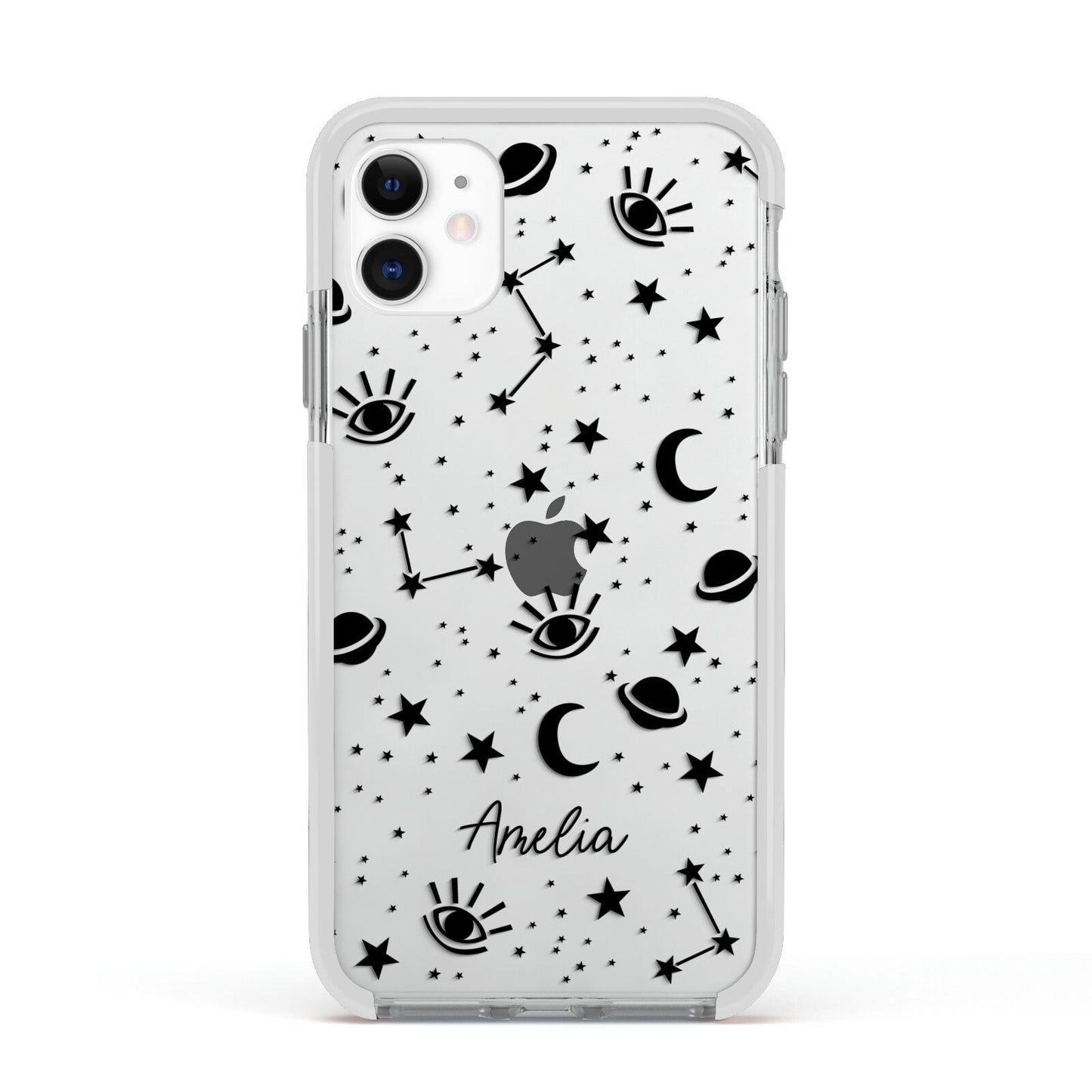 Monochrome Zodiac Constellations with Name Apple iPhone 11 in White with White Impact Case