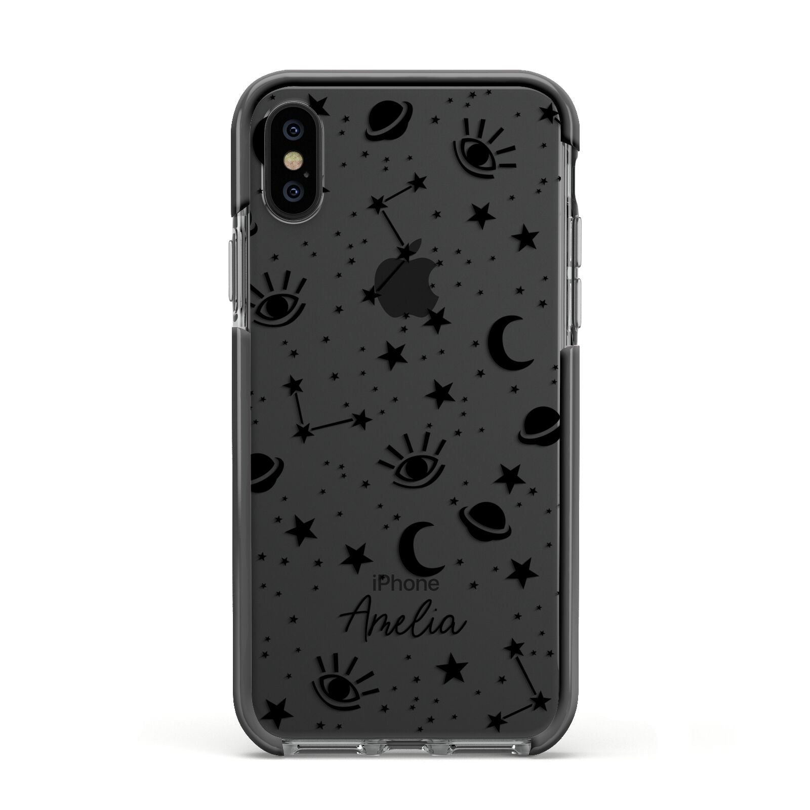 Monochrome Zodiac Constellations with Name Apple iPhone Xs Impact Case Black Edge on Black Phone