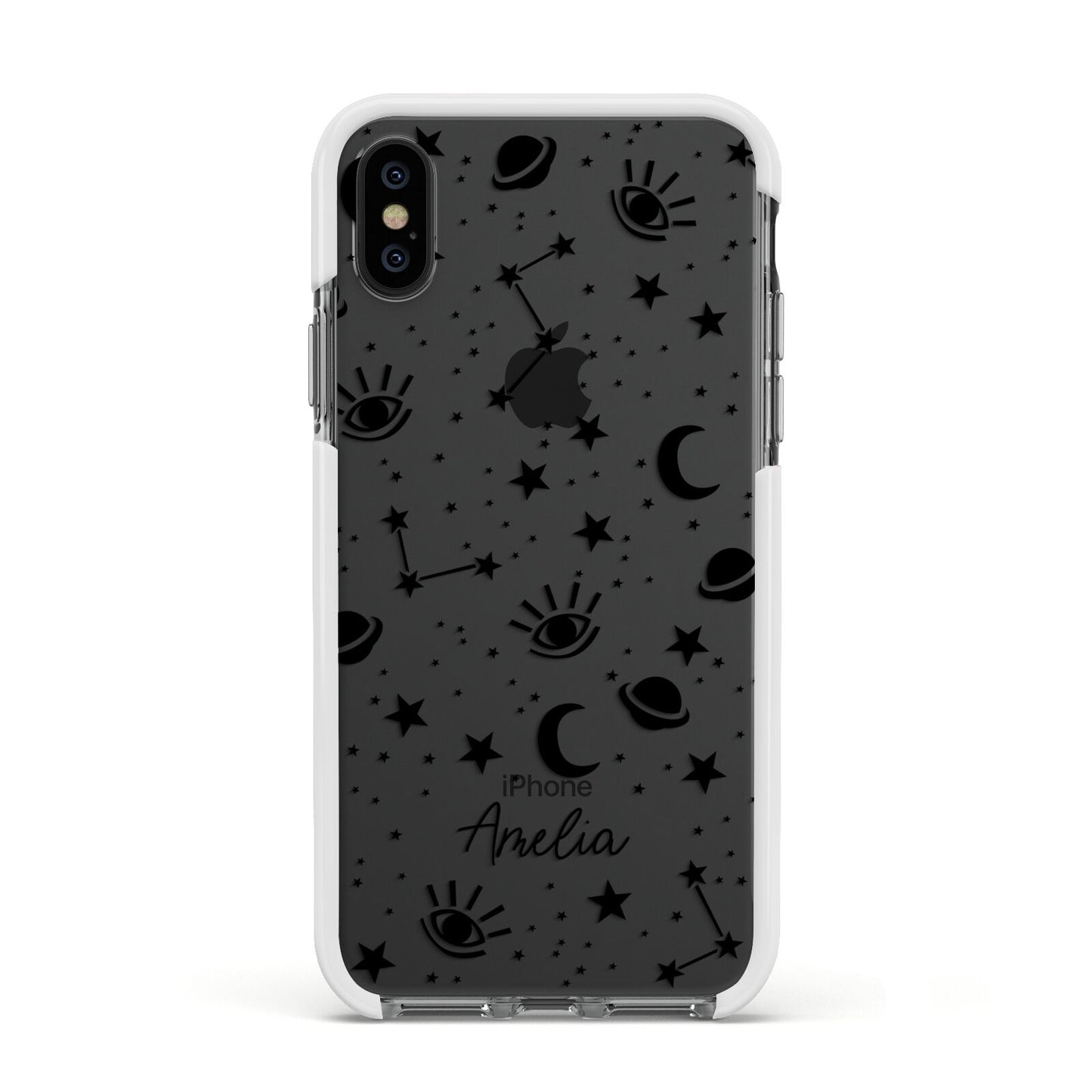 Monochrome Zodiac Constellations with Name Apple iPhone Xs Impact Case White Edge on Black Phone
