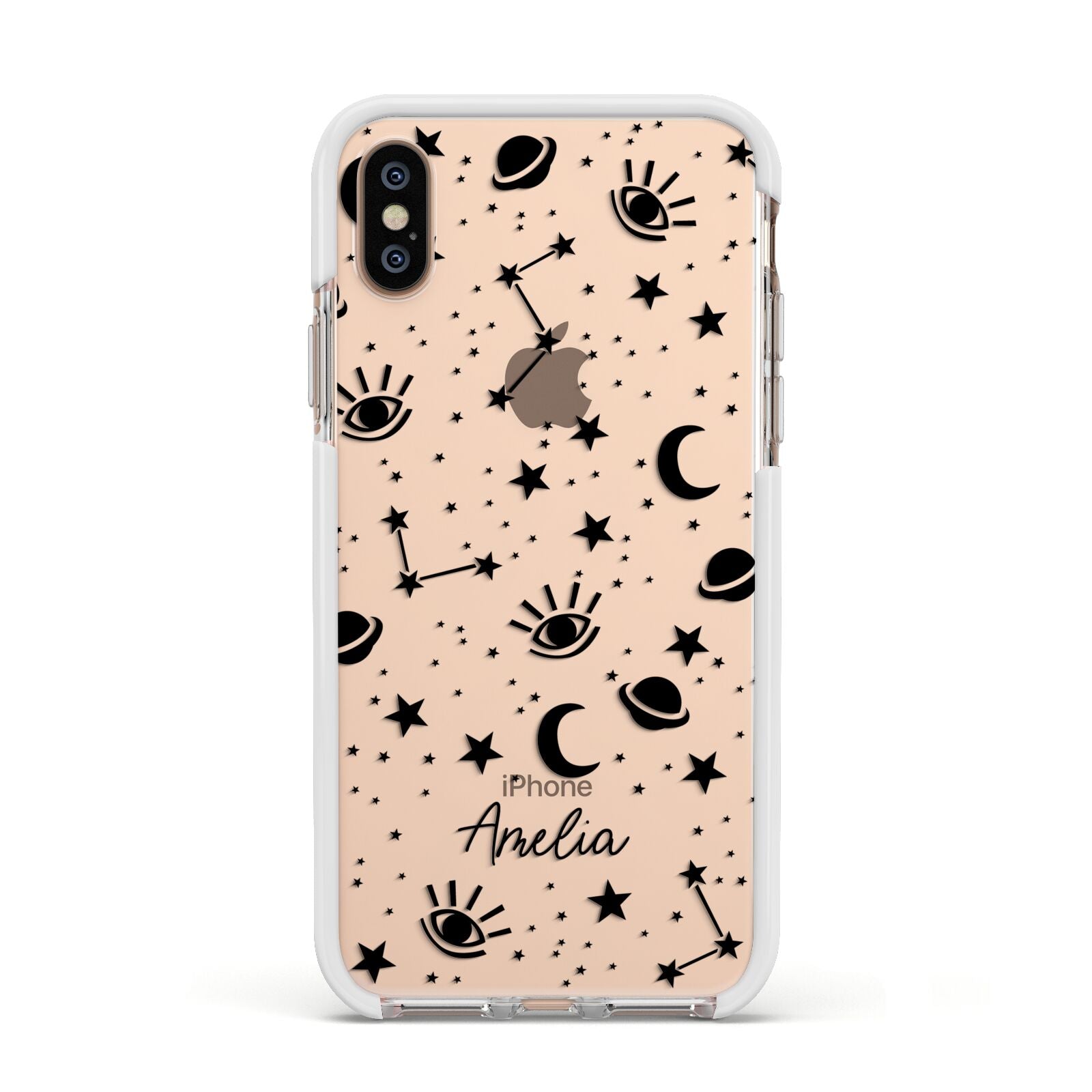 Monochrome Zodiac Constellations with Name Apple iPhone Xs Impact Case White Edge on Gold Phone