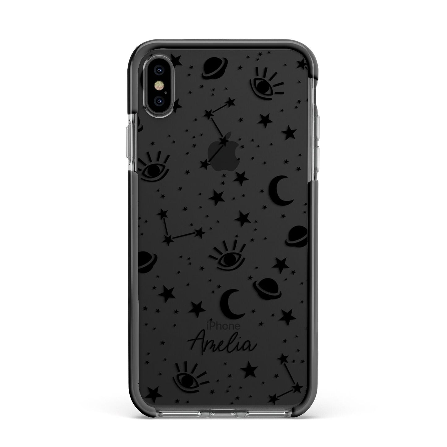 Monochrome Zodiac Constellations with Name Apple iPhone Xs Max Impact Case Black Edge on Black Phone