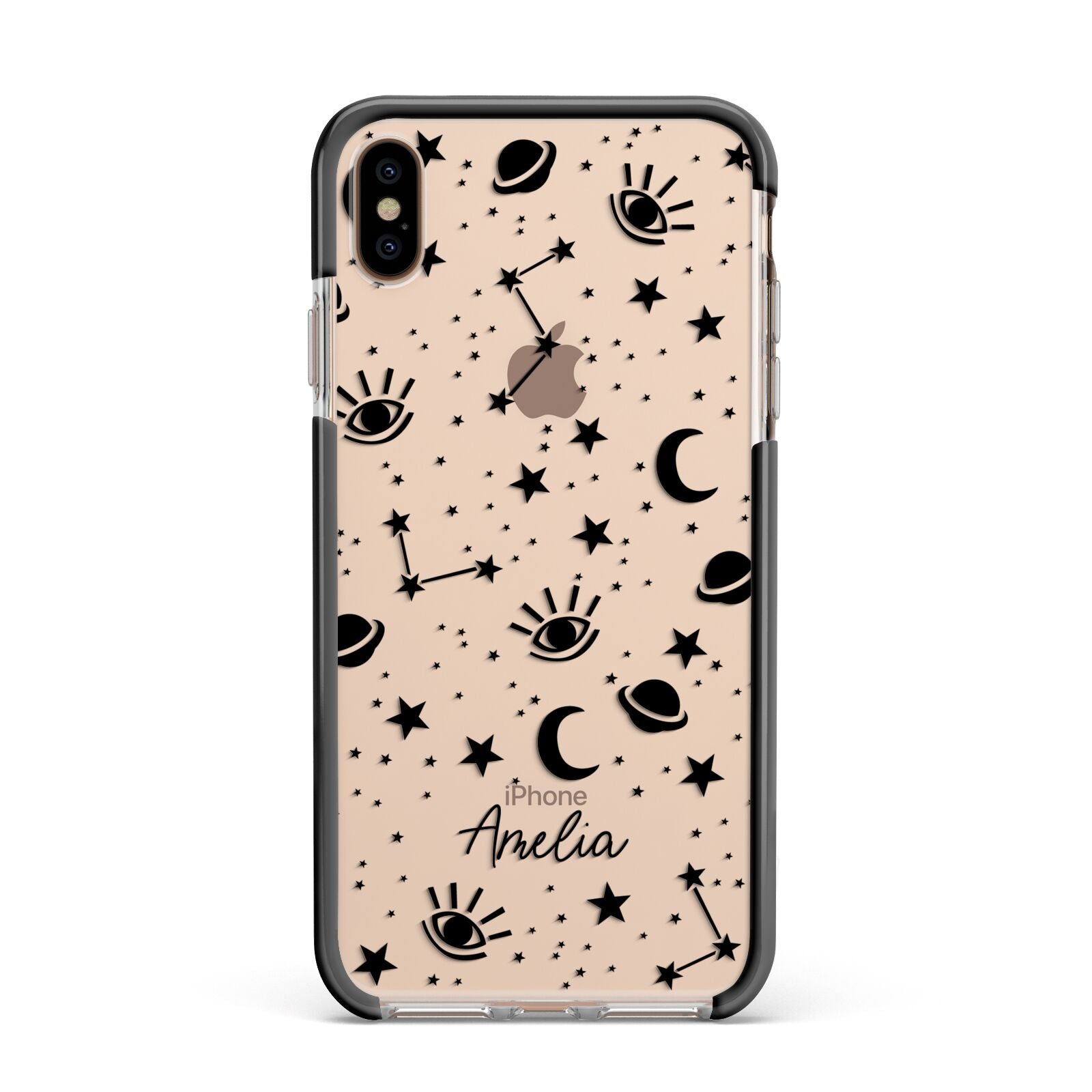 Monochrome Zodiac Constellations with Name Apple iPhone Xs Max Impact Case Black Edge on Gold Phone