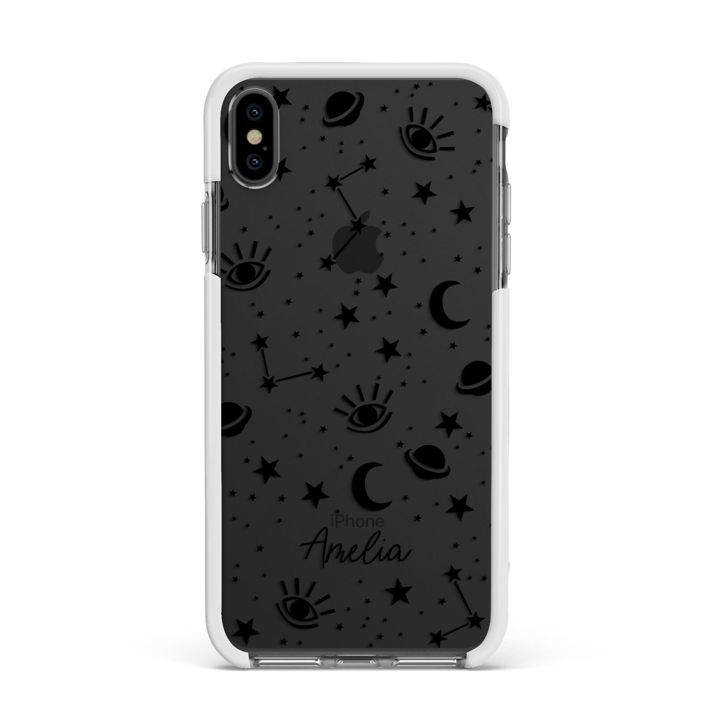 Monochrome Zodiac Constellations with Name Apple iPhone Xs Max Impact Case White Edge on Black Phone