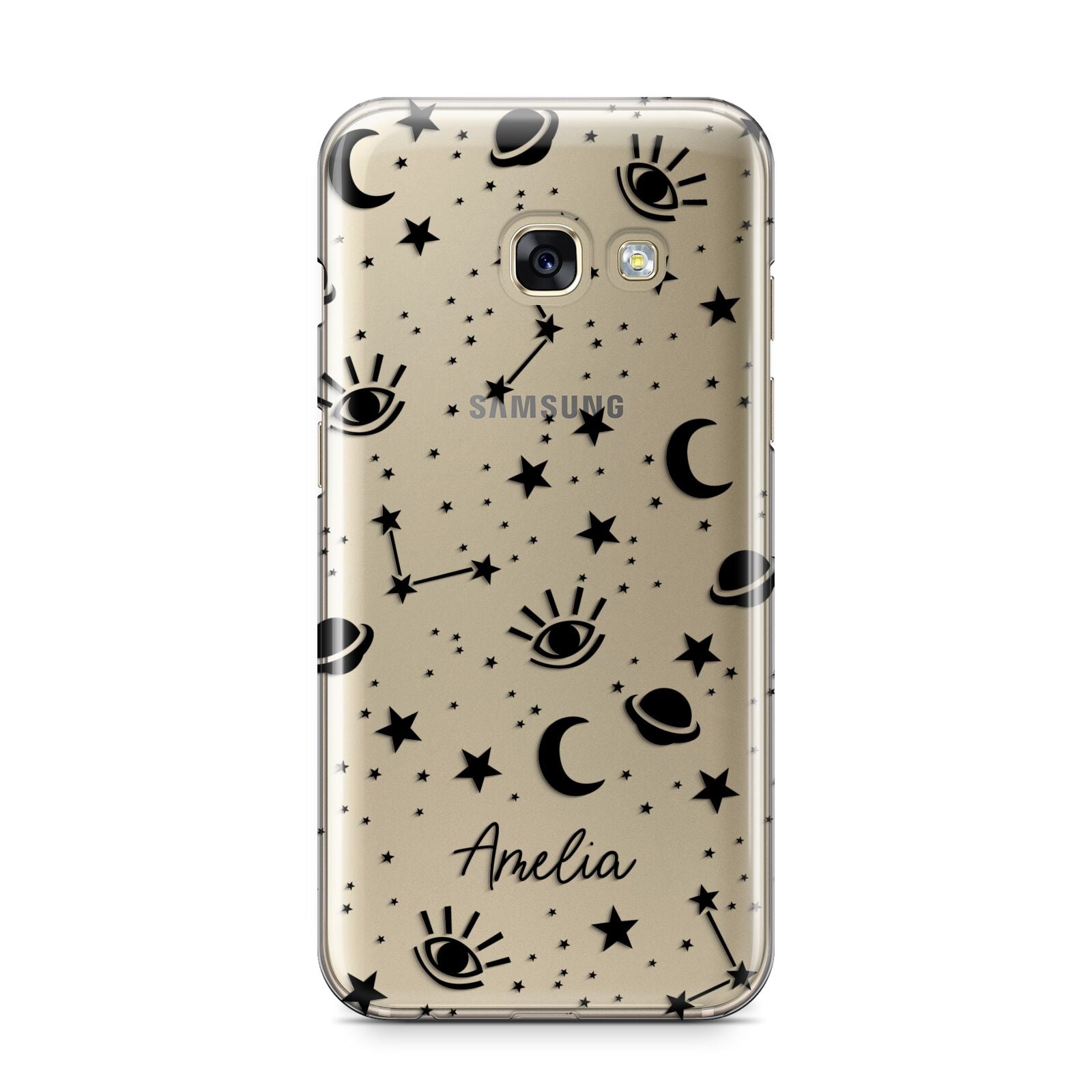 Monochrome Zodiac Constellations with Name Samsung Galaxy A3 2017 Case on gold phone