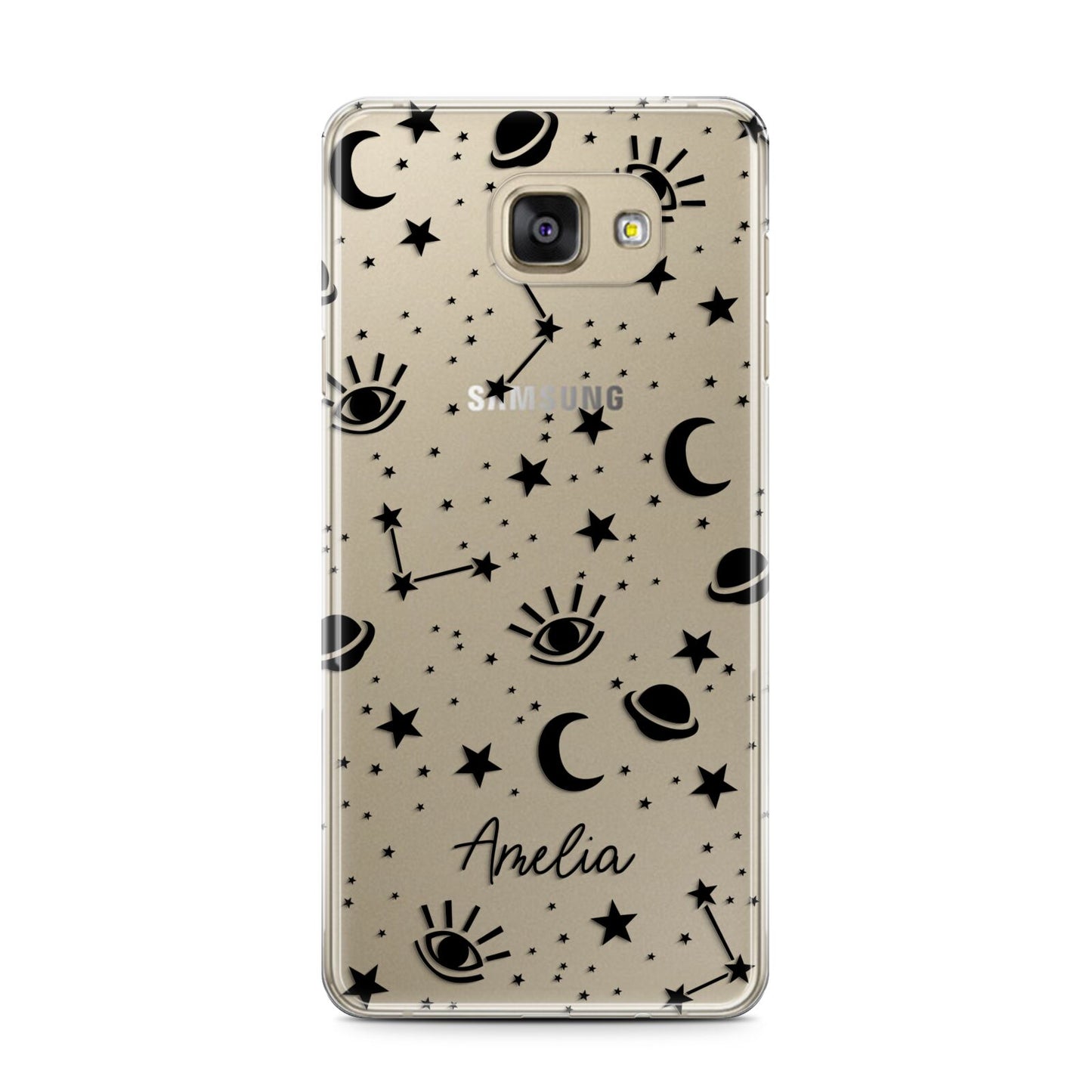Monochrome Zodiac Constellations with Name Samsung Galaxy A7 2016 Case on gold phone