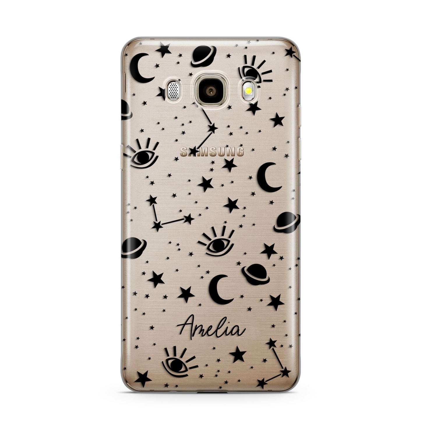Monochrome Zodiac Constellations with Name Samsung Galaxy J7 2016 Case on gold phone