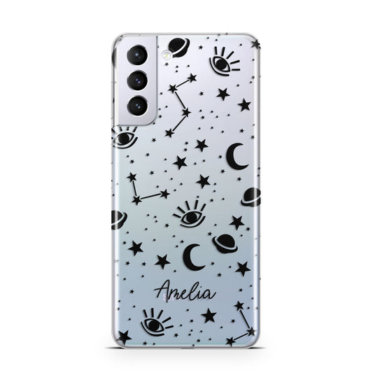 Monochrome Zodiac Constellations with Name Samsung S21 Plus Phone Case