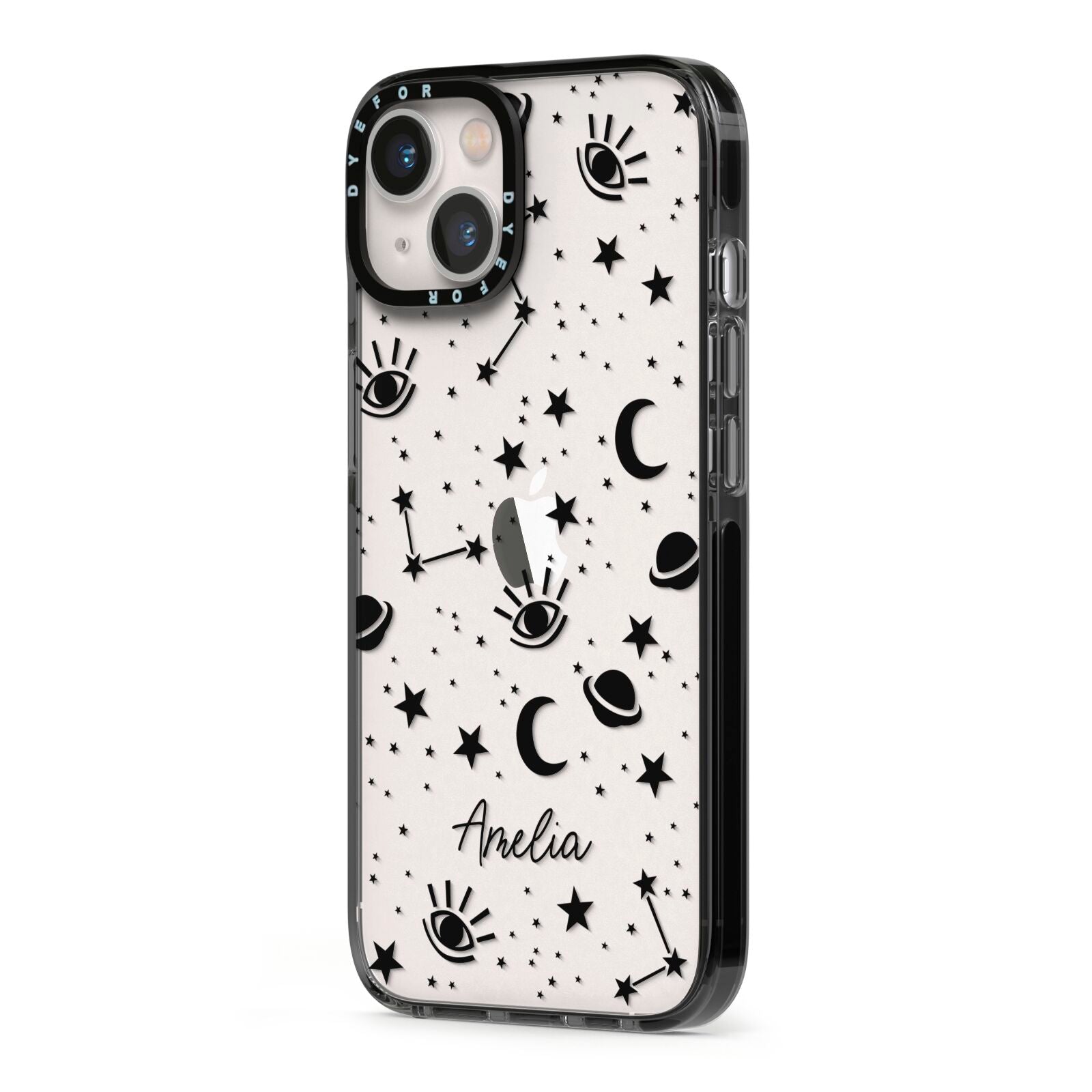Monochrome Zodiac Constellations with Name iPhone 13 Black Impact Case Side Angle on Silver phone