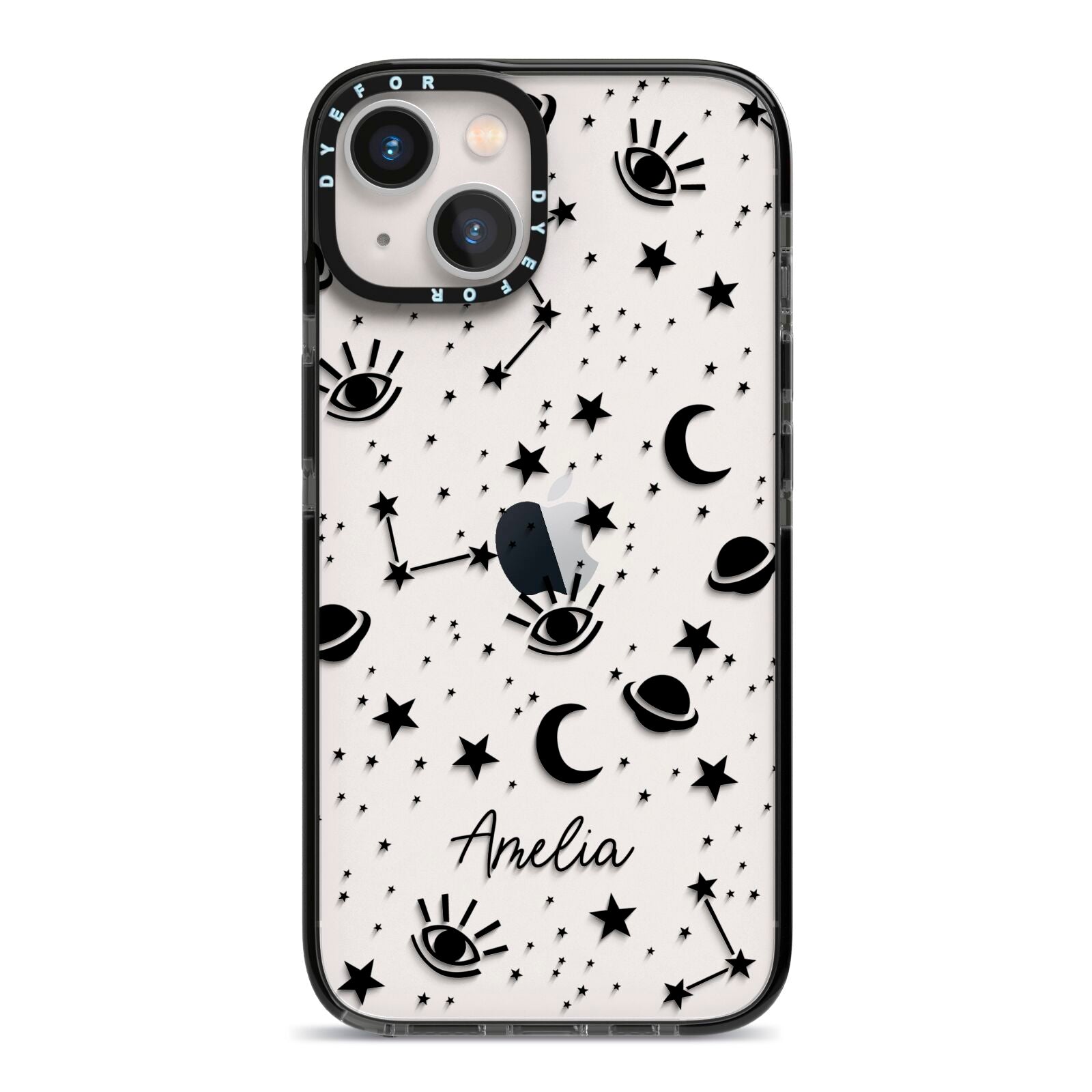 Monochrome Zodiac Constellations with Name iPhone 13 Black Impact Case on Silver phone