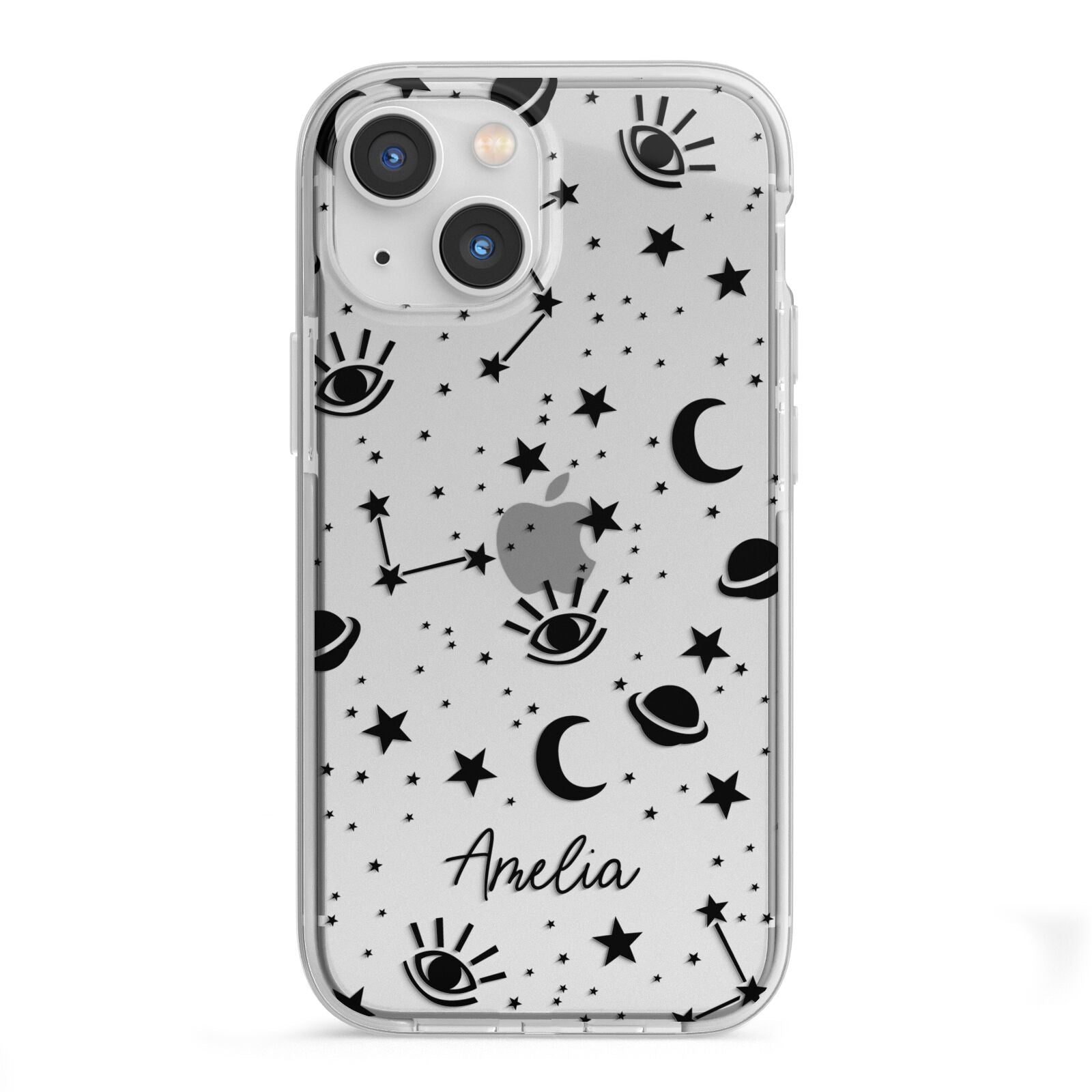 Monochrome Zodiac Constellations with Name iPhone 13 Mini TPU Impact Case with White Edges