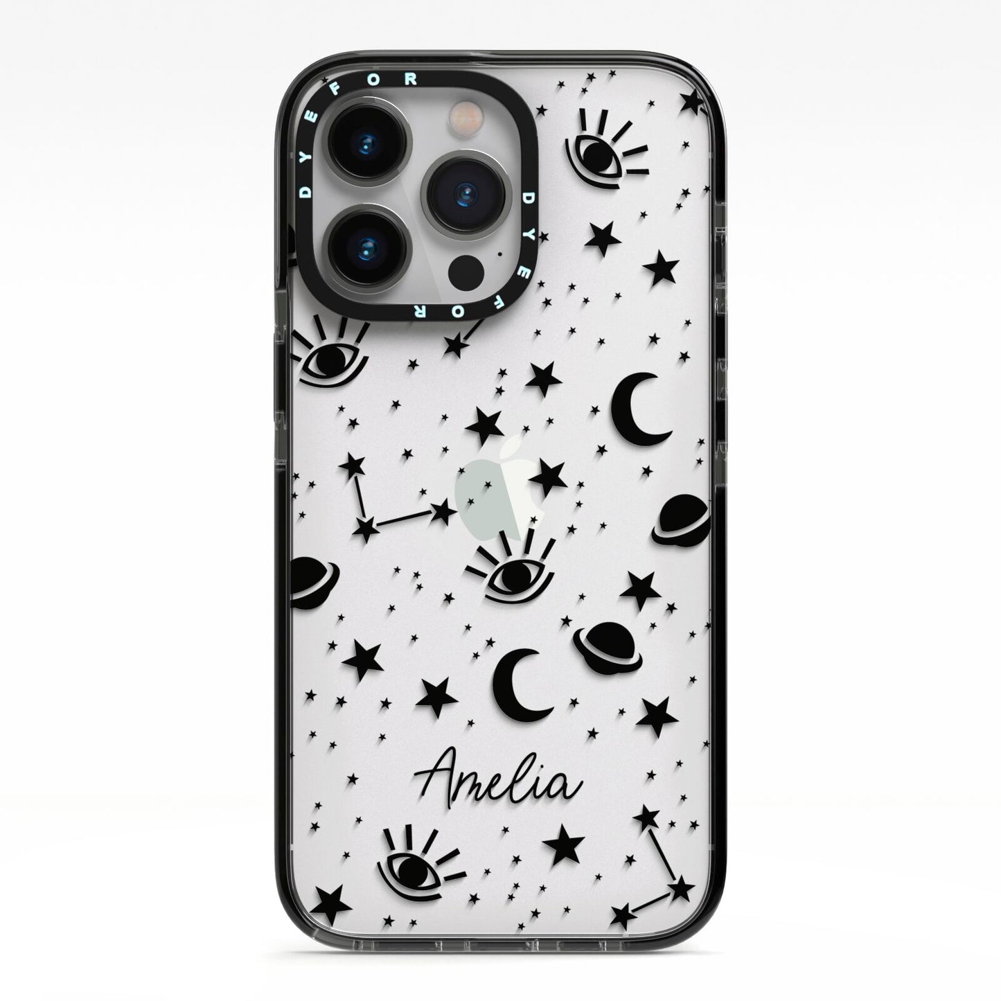 Monochrome Zodiac Constellations with Name iPhone 13 Pro Black Impact Case on Silver phone