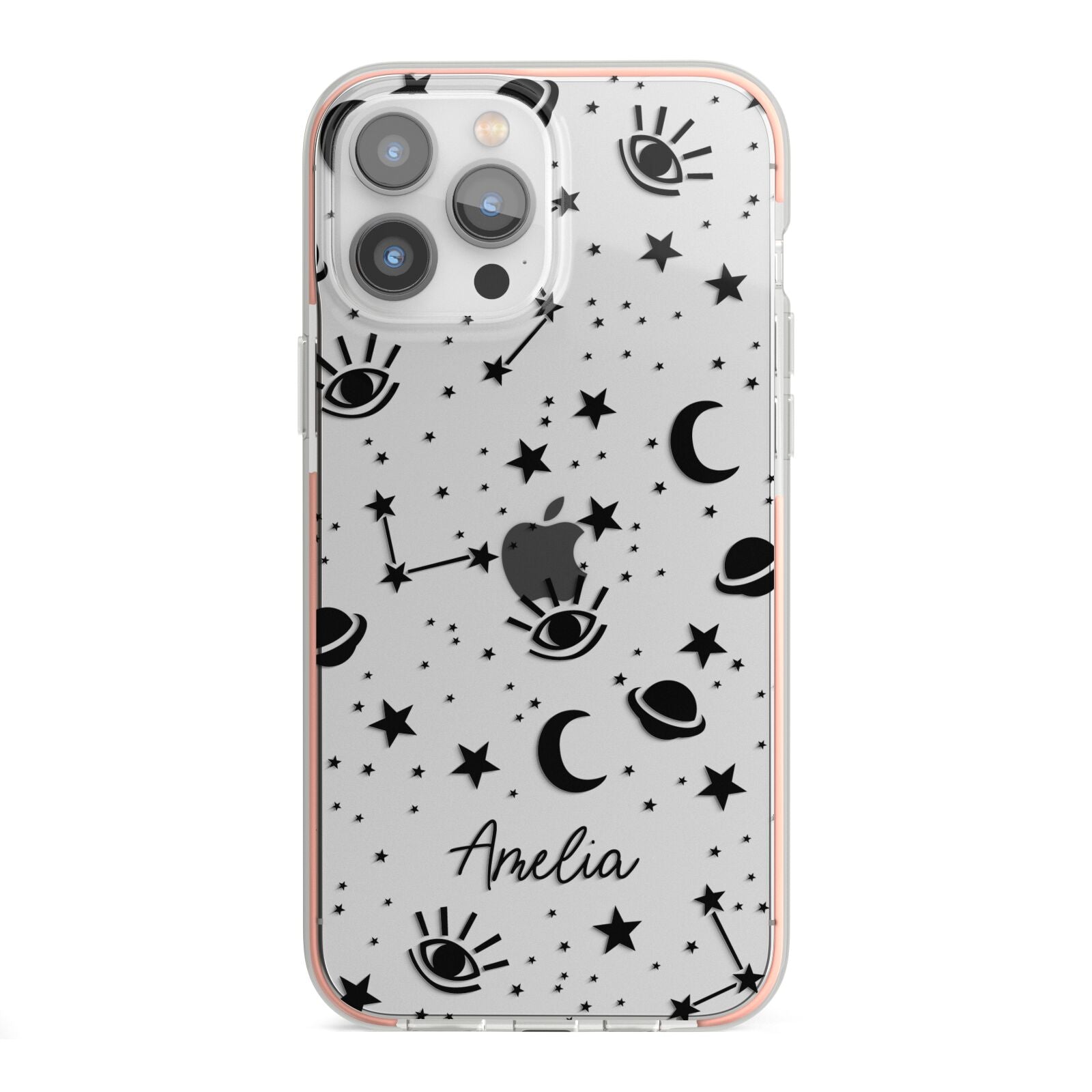Monochrome Zodiac Constellations with Name iPhone 13 Pro Max TPU Impact Case with Pink Edges
