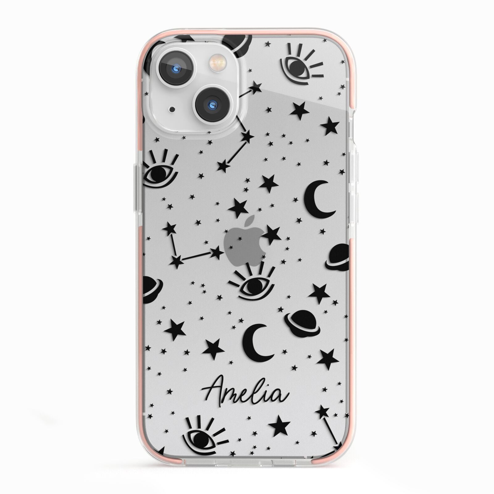 Monochrome Zodiac Constellations with Name iPhone 13 TPU Impact Case with Pink Edges