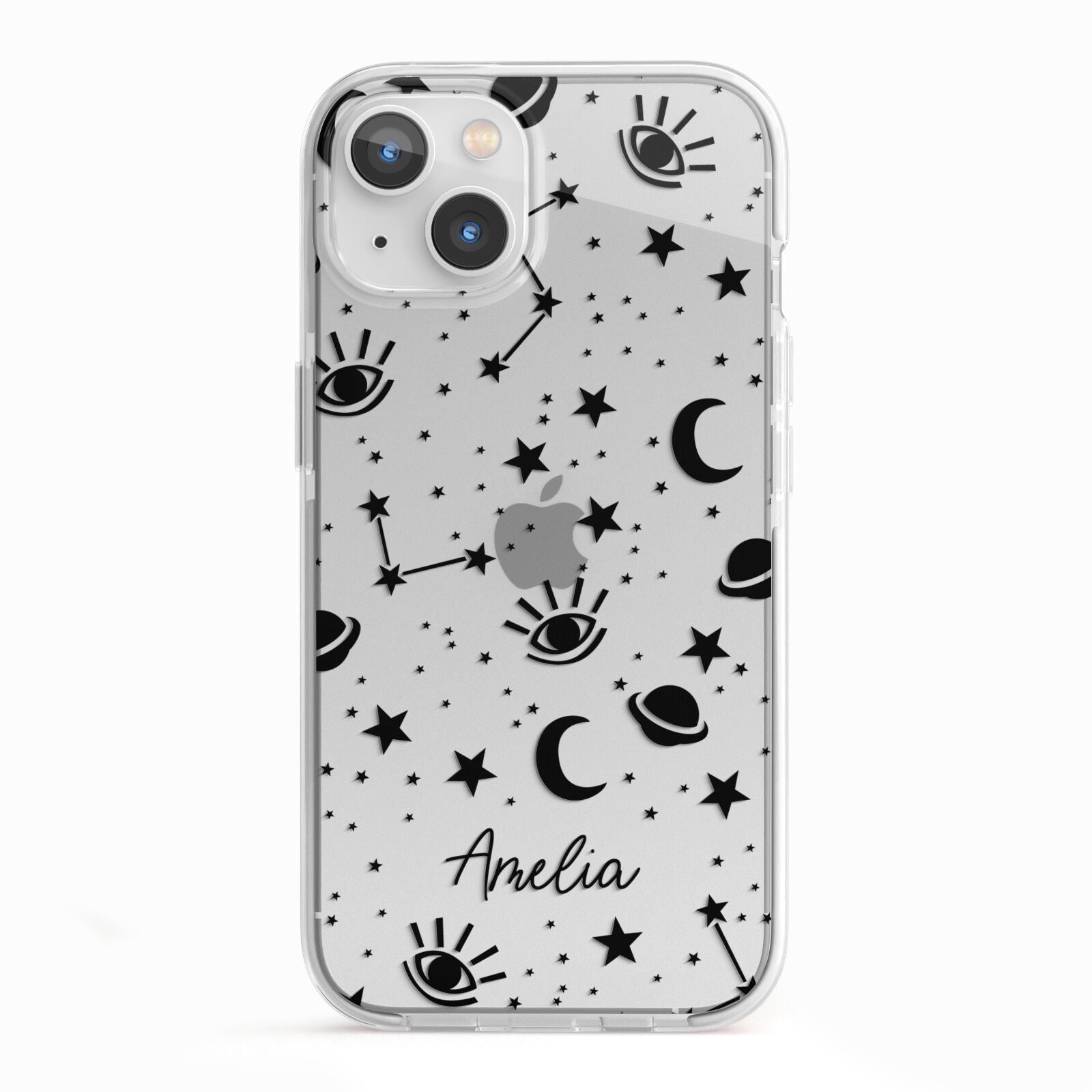 Monochrome Zodiac Constellations with Name iPhone 13 TPU Impact Case with White Edges