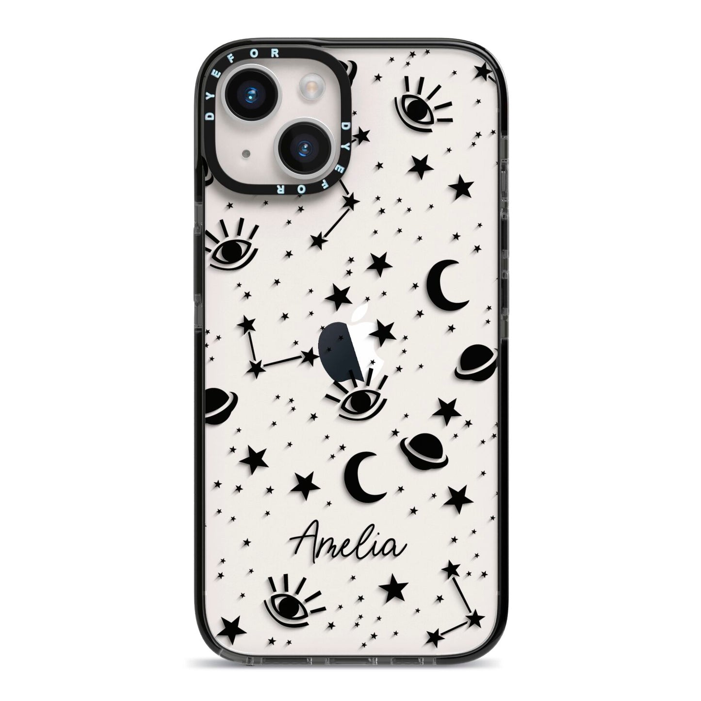 Monochrome Zodiac Constellations with Name iPhone 14 Black Impact Case on Silver phone