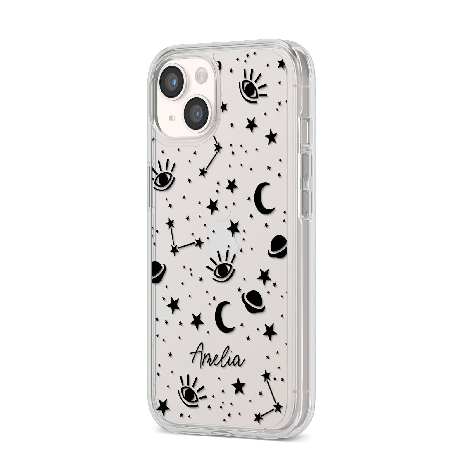 Monochrome Zodiac Constellations with Name iPhone 14 Clear Tough Case Starlight Angled Image