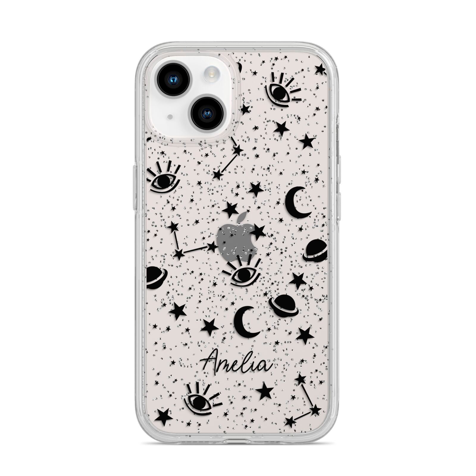 Monochrome Zodiac Constellations with Name iPhone 14 Glitter Tough Case Starlight