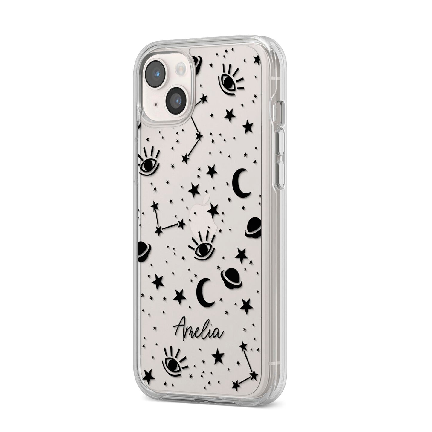 Monochrome Zodiac Constellations with Name iPhone 14 Plus Clear Tough Case Starlight Angled Image