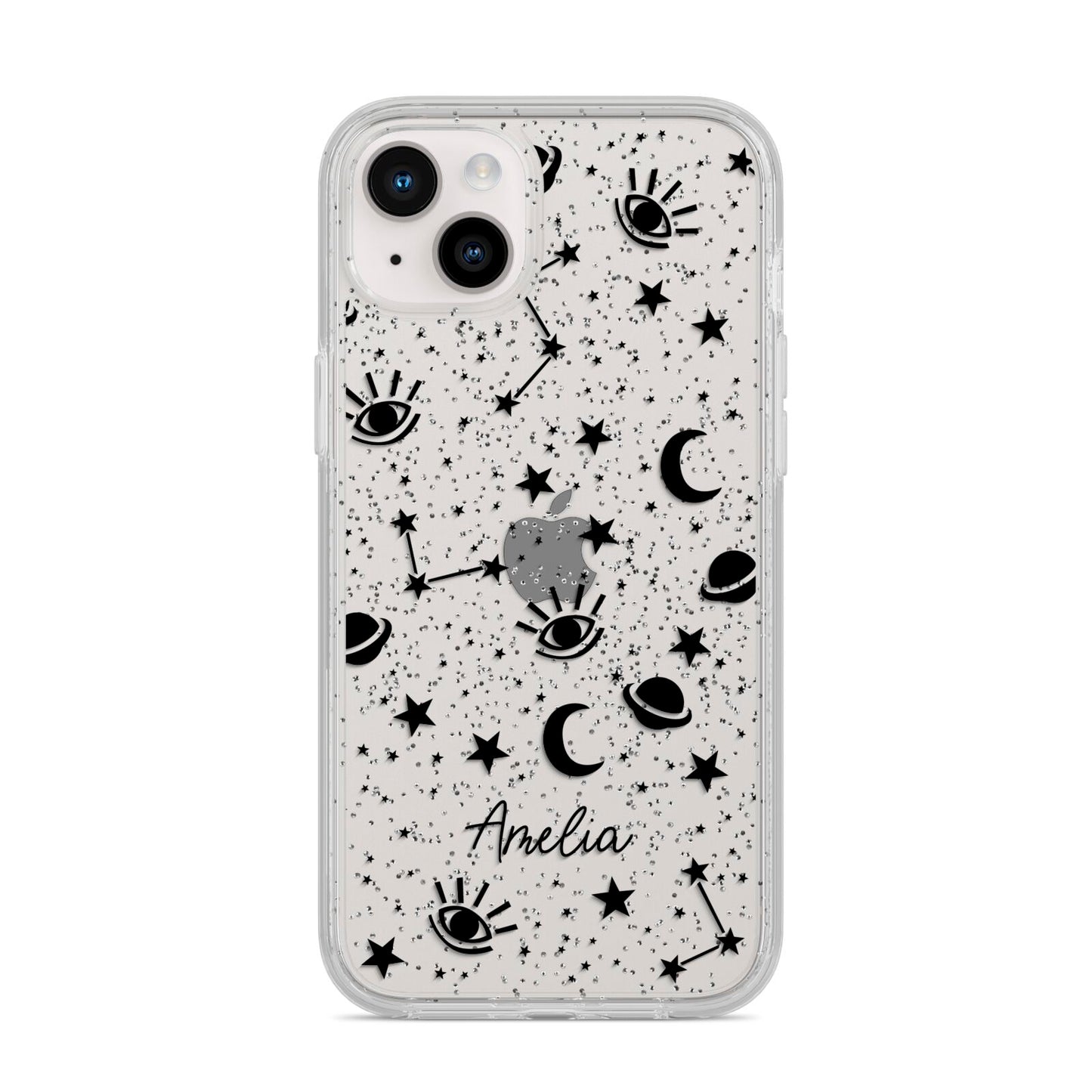 Monochrome Zodiac Constellations with Name iPhone 14 Plus Glitter Tough Case Starlight