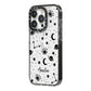 Monochrome Zodiac Constellations with Name iPhone 14 Pro Black Impact Case Side Angle on Silver phone