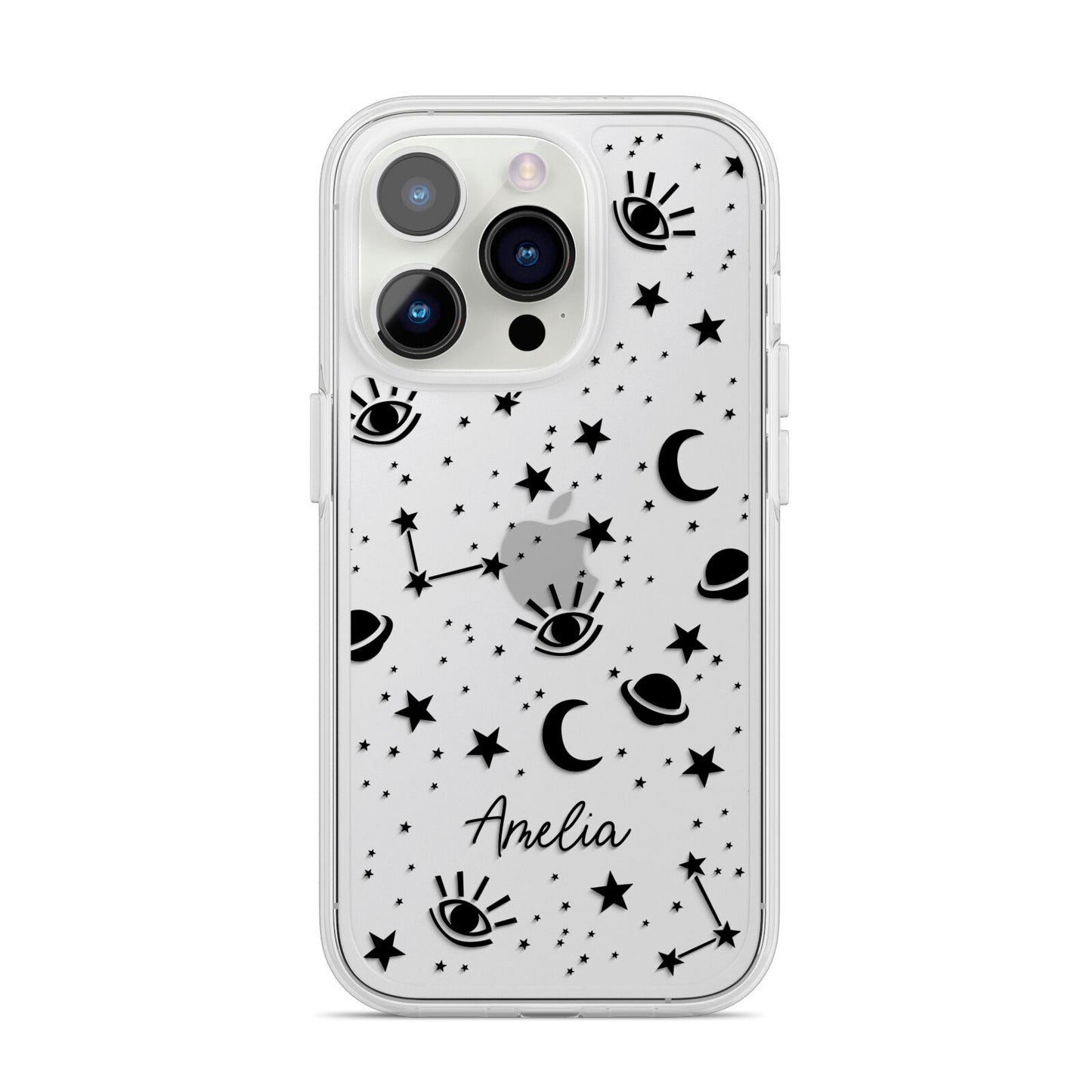 Monochrome Zodiac Constellations with Name iPhone 14 Pro Clear Tough Case Silver