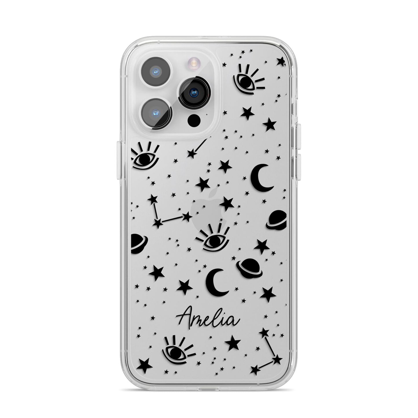 Monochrome Zodiac Constellations with Name iPhone 14 Pro Max Clear Tough Case Silver