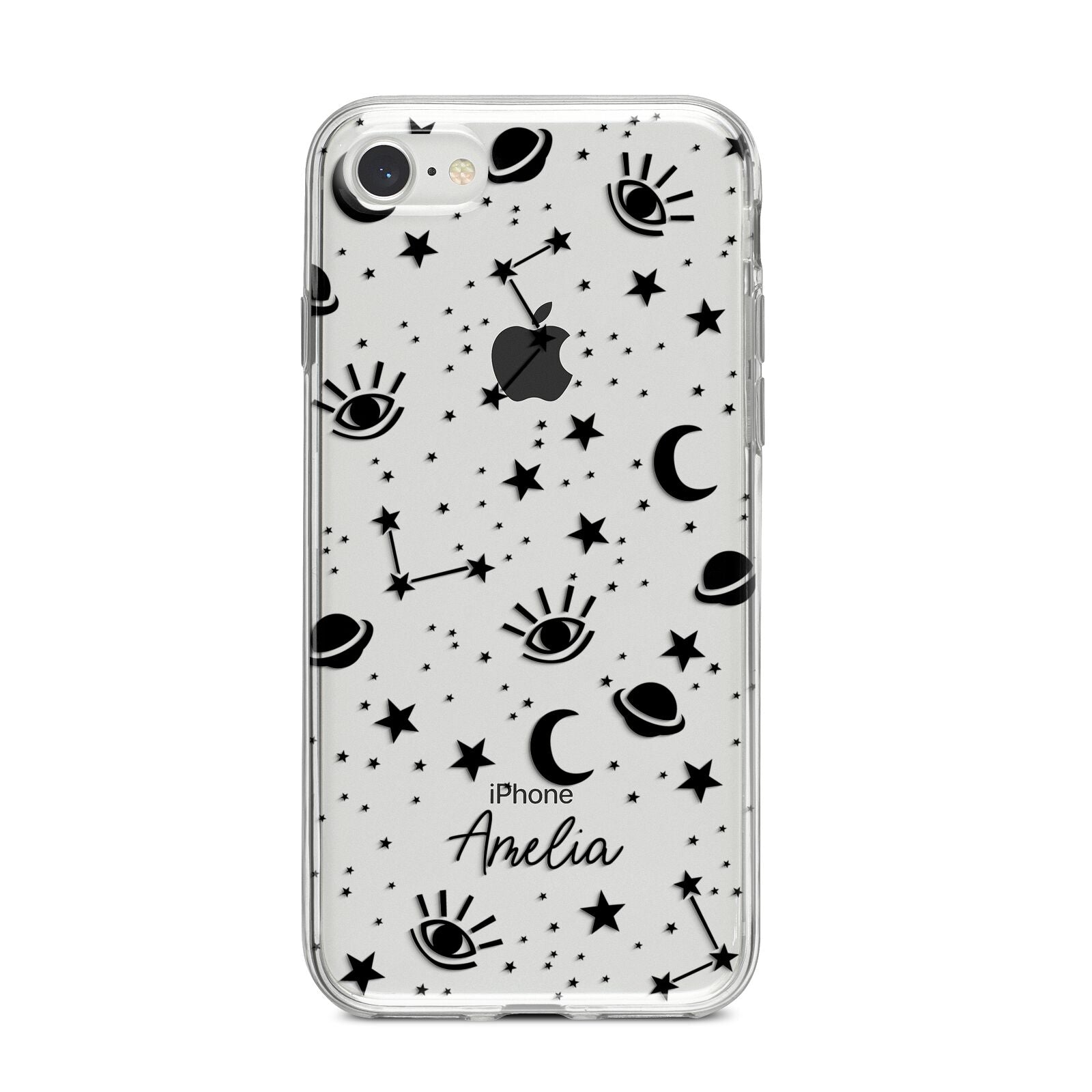 Monochrome Zodiac Constellations with Name iPhone 8 Bumper Case on Silver iPhone
