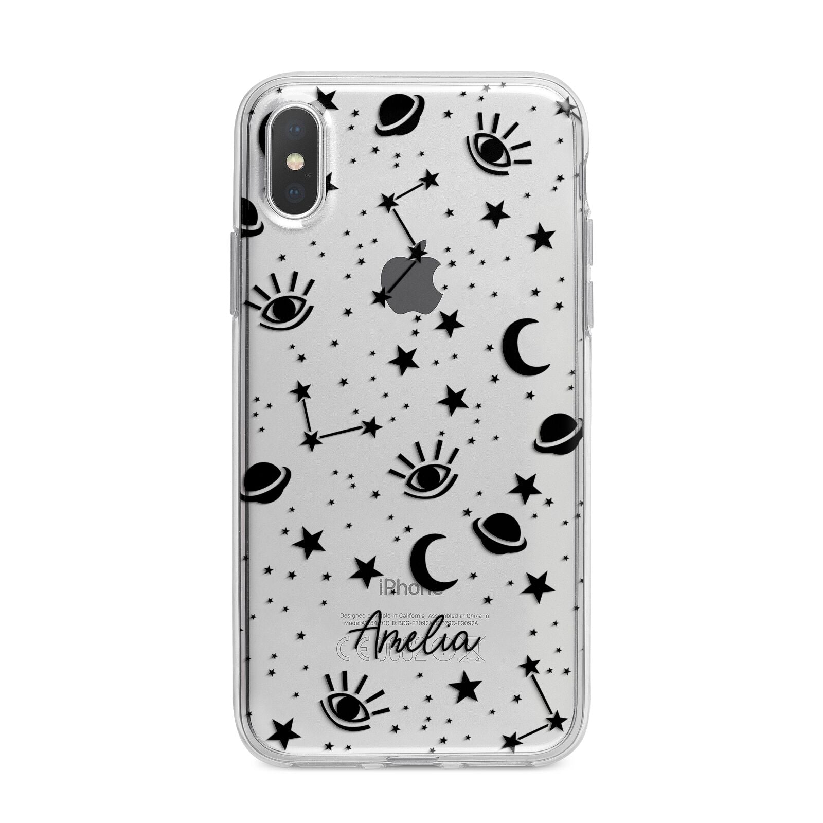 Monochrome Zodiac Constellations with Name iPhone X Bumper Case on Silver iPhone Alternative Image 1