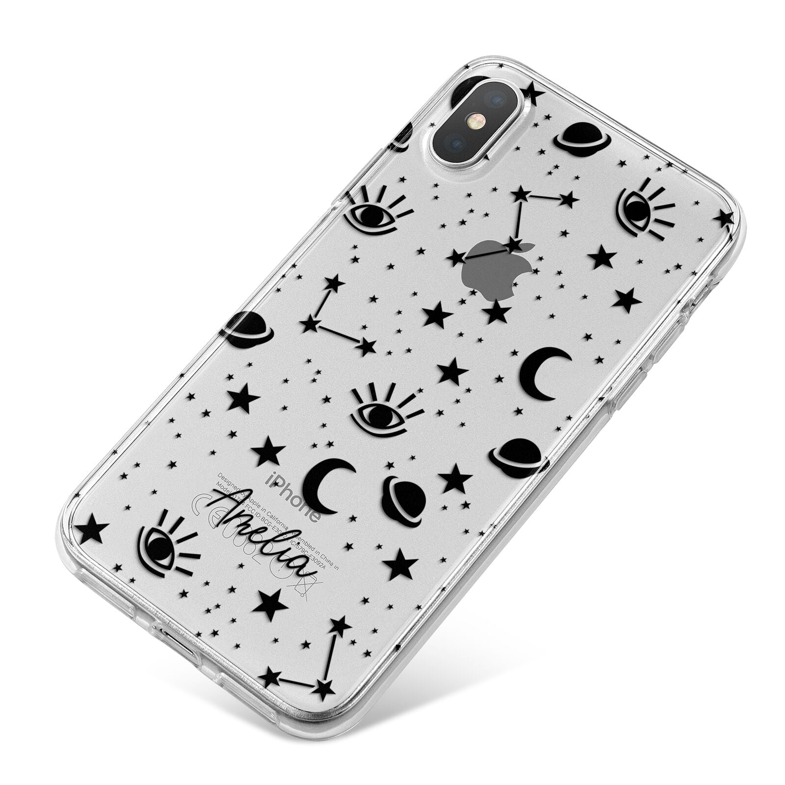 Monochrome Zodiac Constellations with Name iPhone X Bumper Case on Silver iPhone
