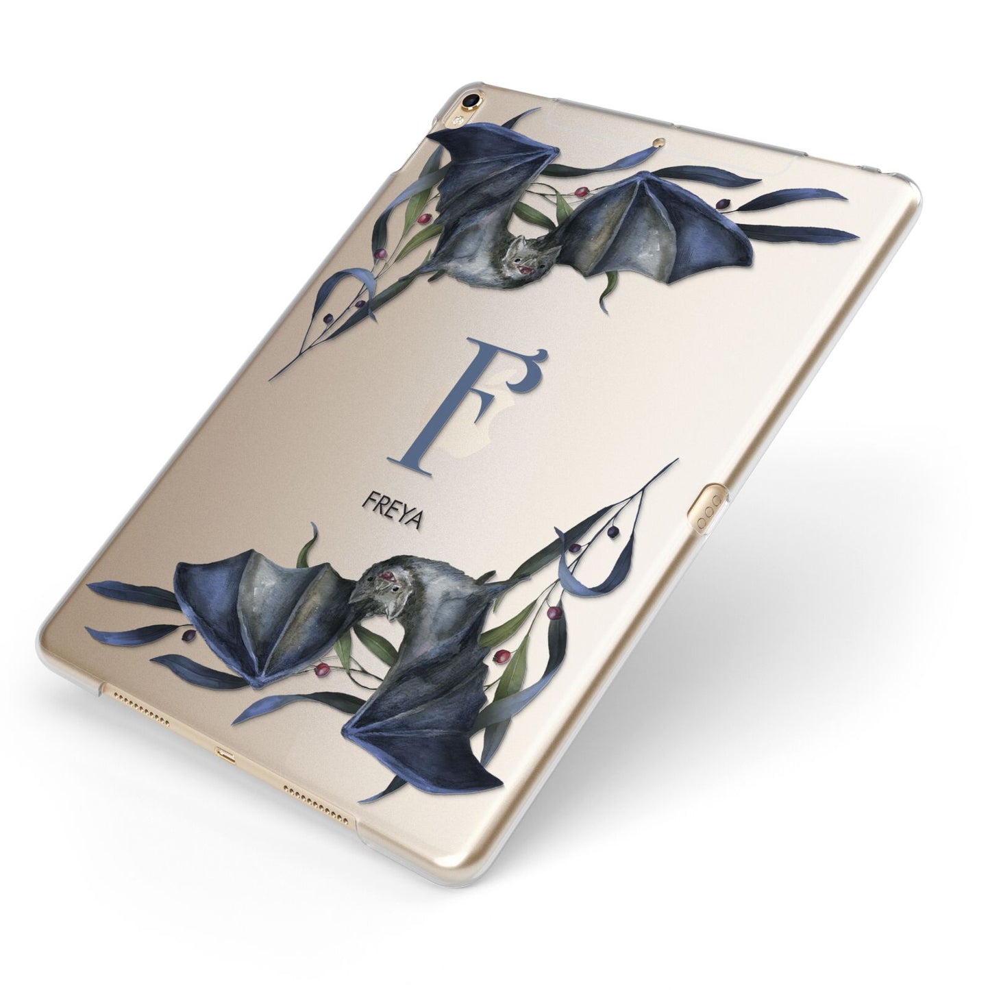 Monogram Bats Apple iPad Case on Gold iPad Side View