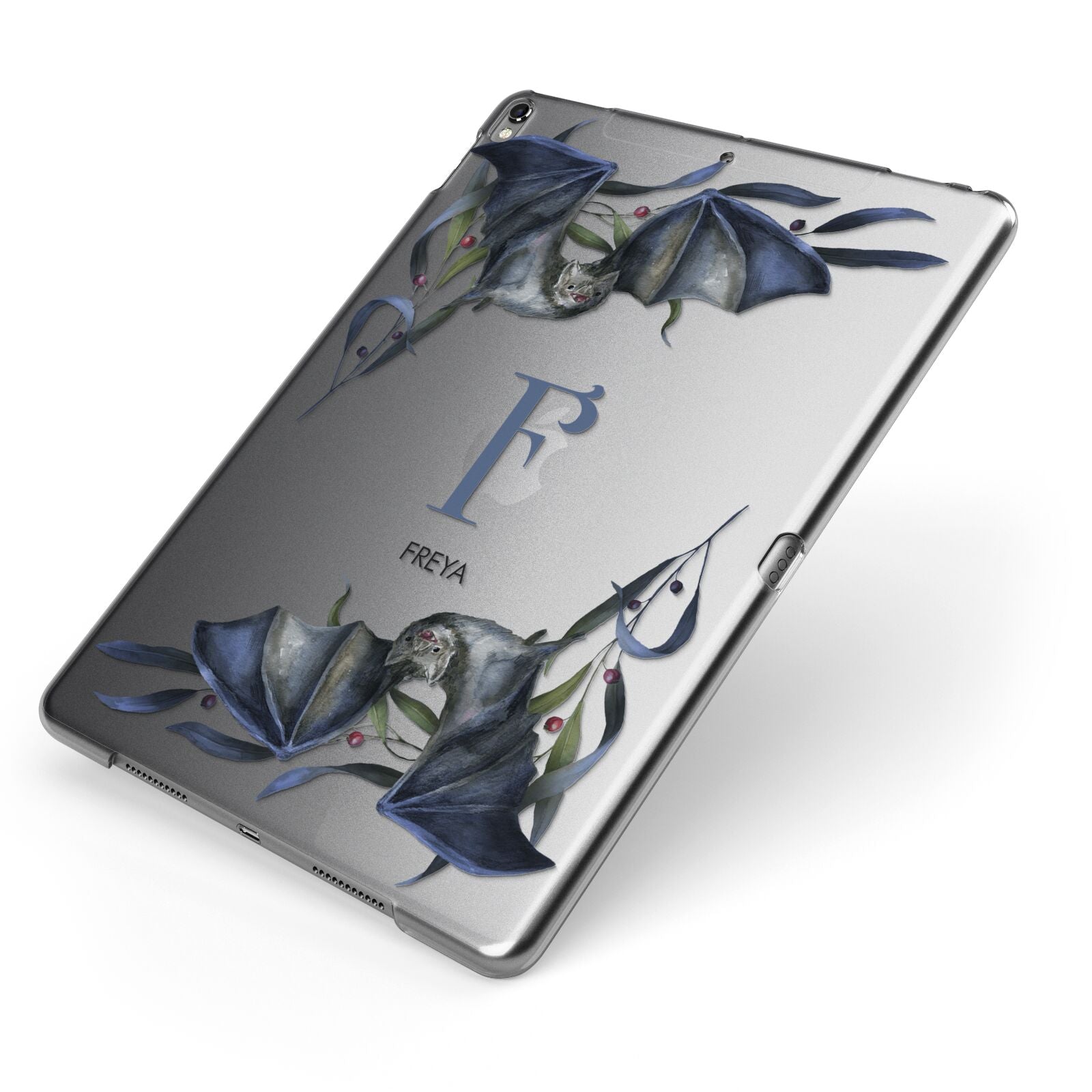 Monogram Bats Apple iPad Case on Grey iPad Side View