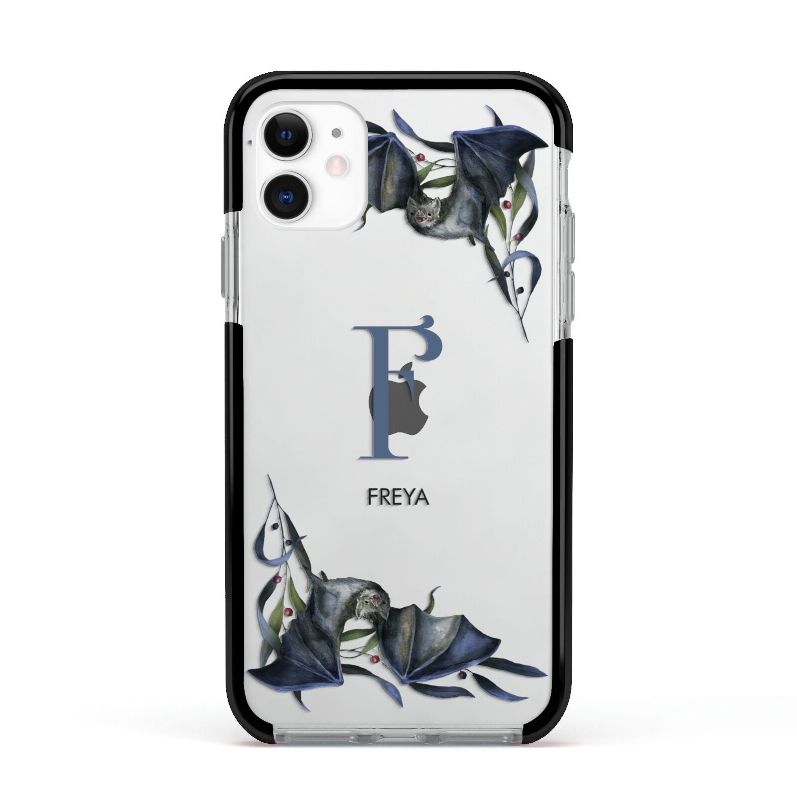 Monogram Bats Apple iPhone 11 in White with Black Impact Case
