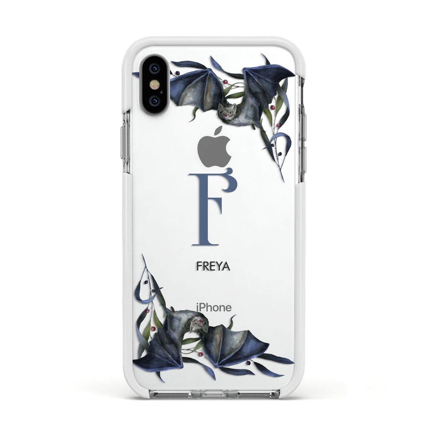 Monogram Bats Apple iPhone Xs Impact Case White Edge on Silver Phone