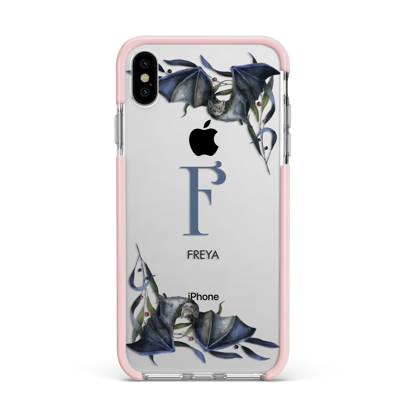 Monogram Bats Apple iPhone Xs Max Impact Case Pink Edge on Silver Phone