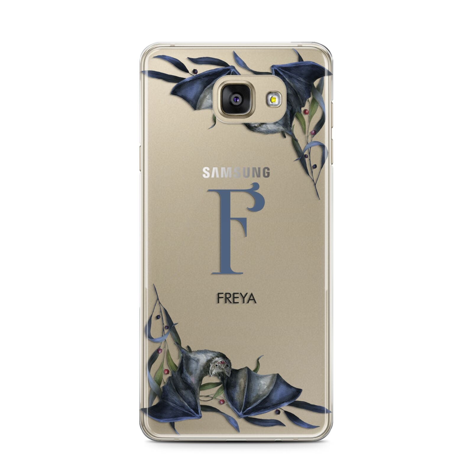 Monogram Bats Samsung Galaxy A7 2016 Case on gold phone