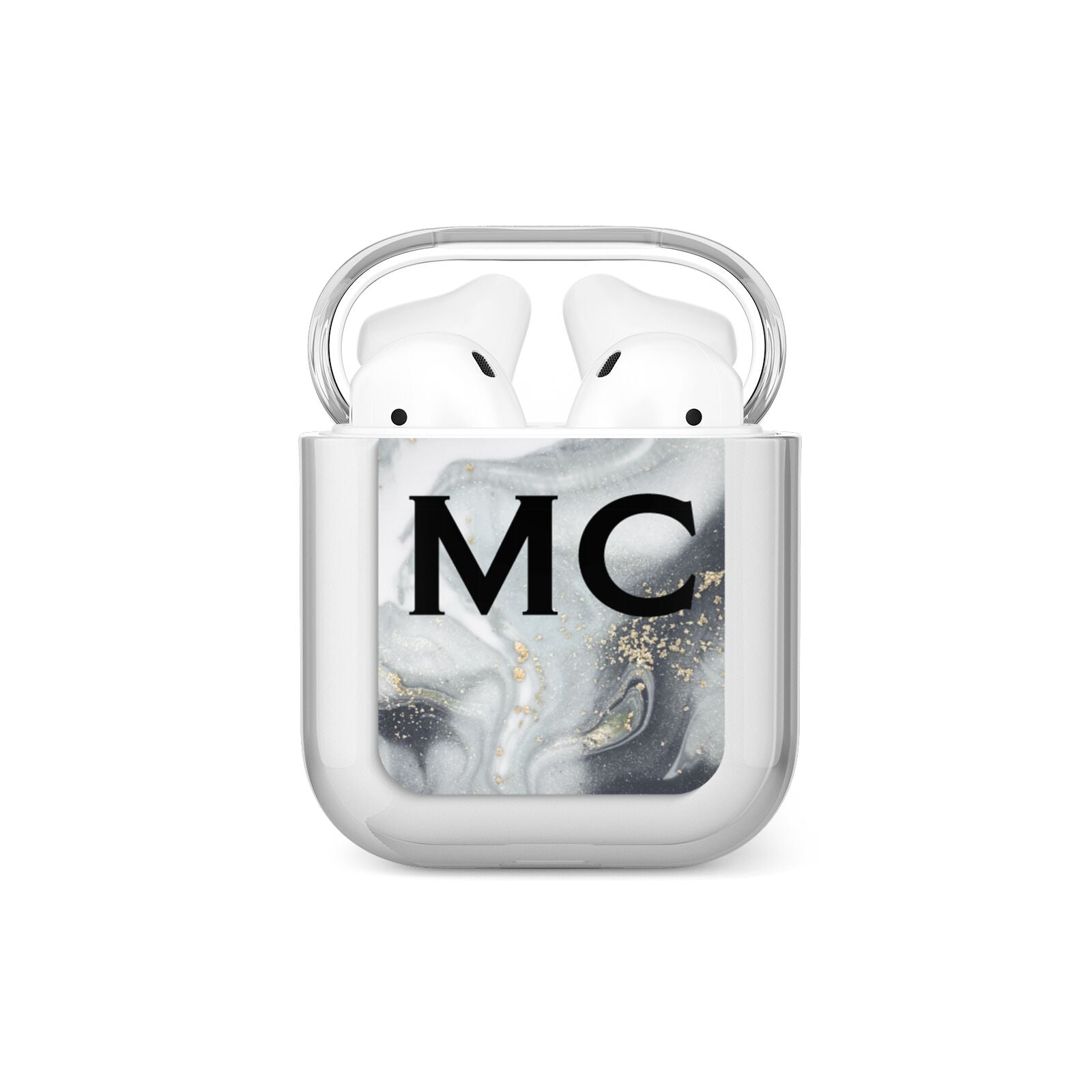 Monogram Black White Swirl Marble AirPods Case