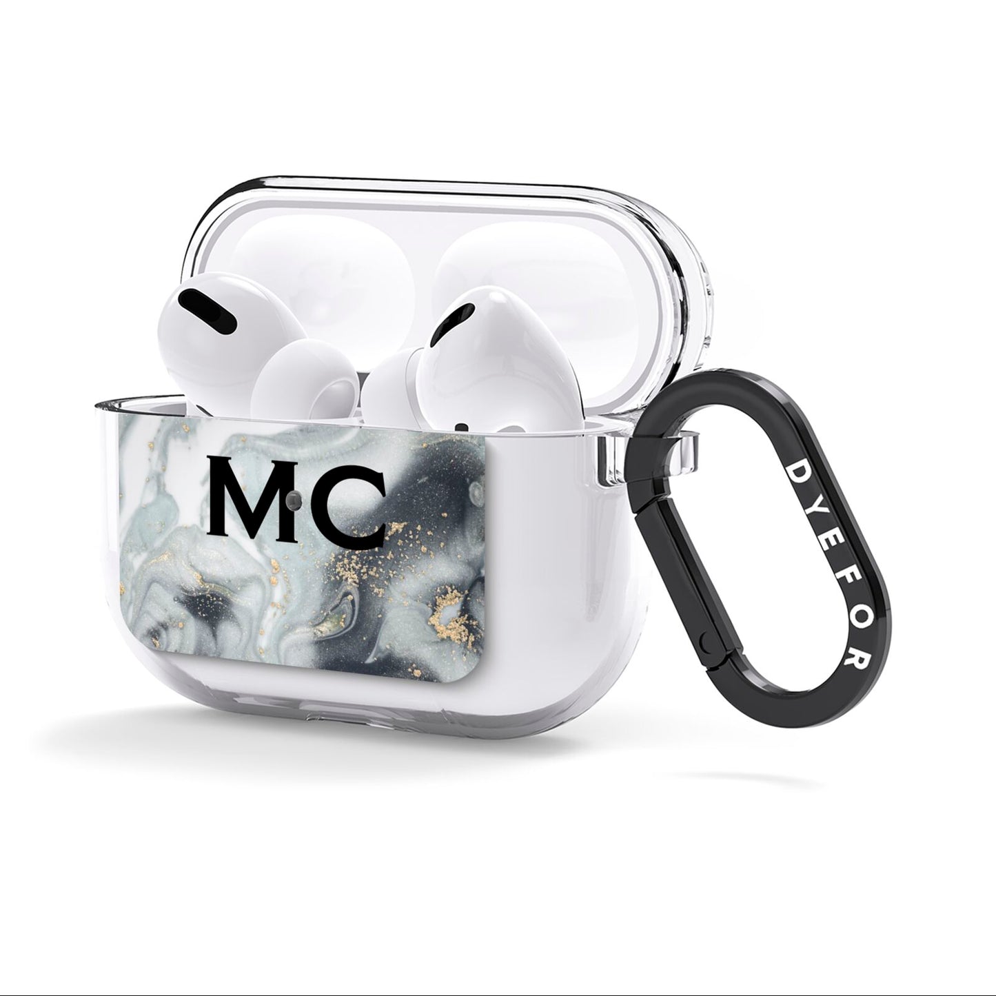 Monogram Black White Swirl Marble AirPods Clear Case 3rd Gen Side Image