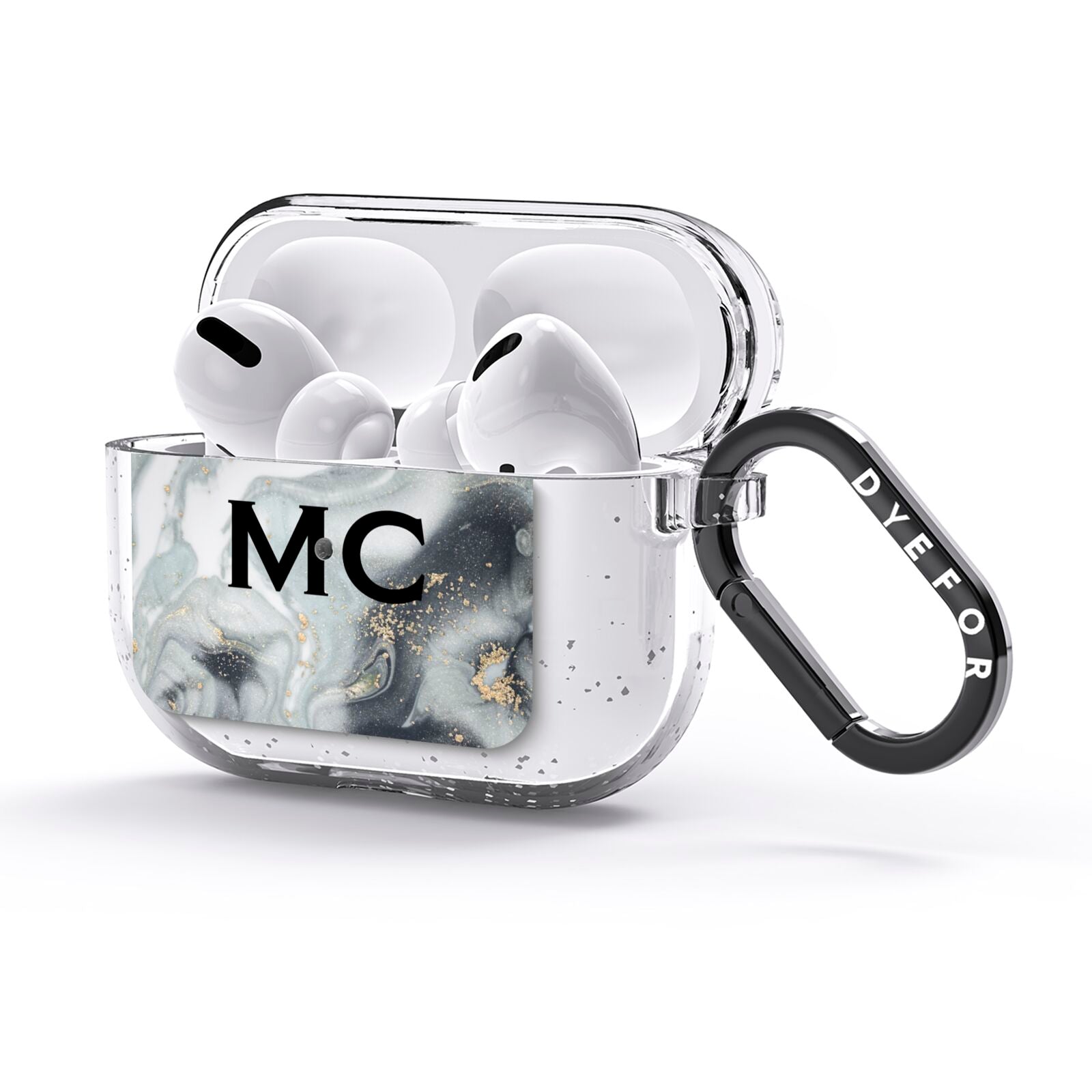 Monogram Black White Swirl Marble AirPods Glitter Case 3rd Gen Side Image
