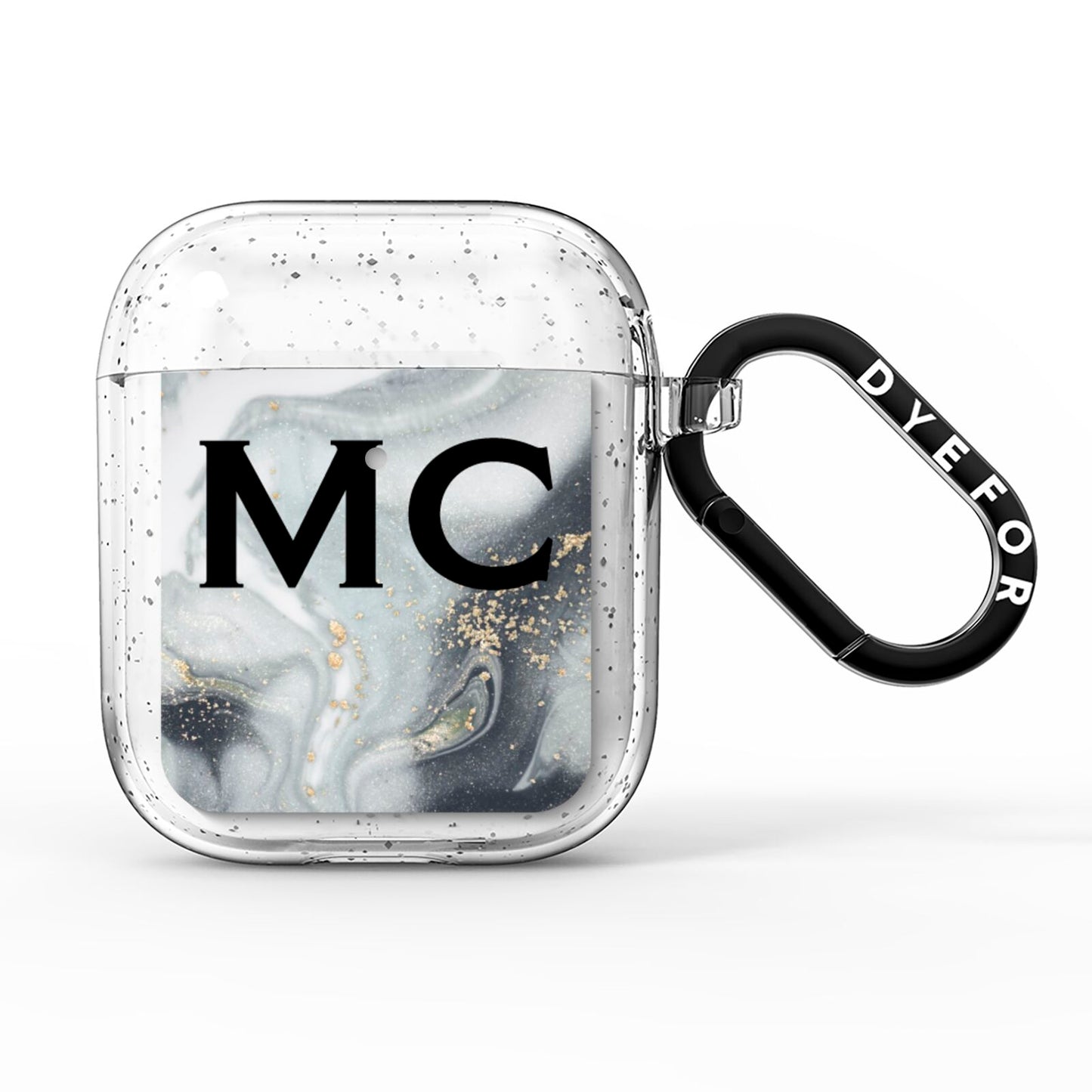 Monogram Black White Swirl Marble AirPods Glitter Case