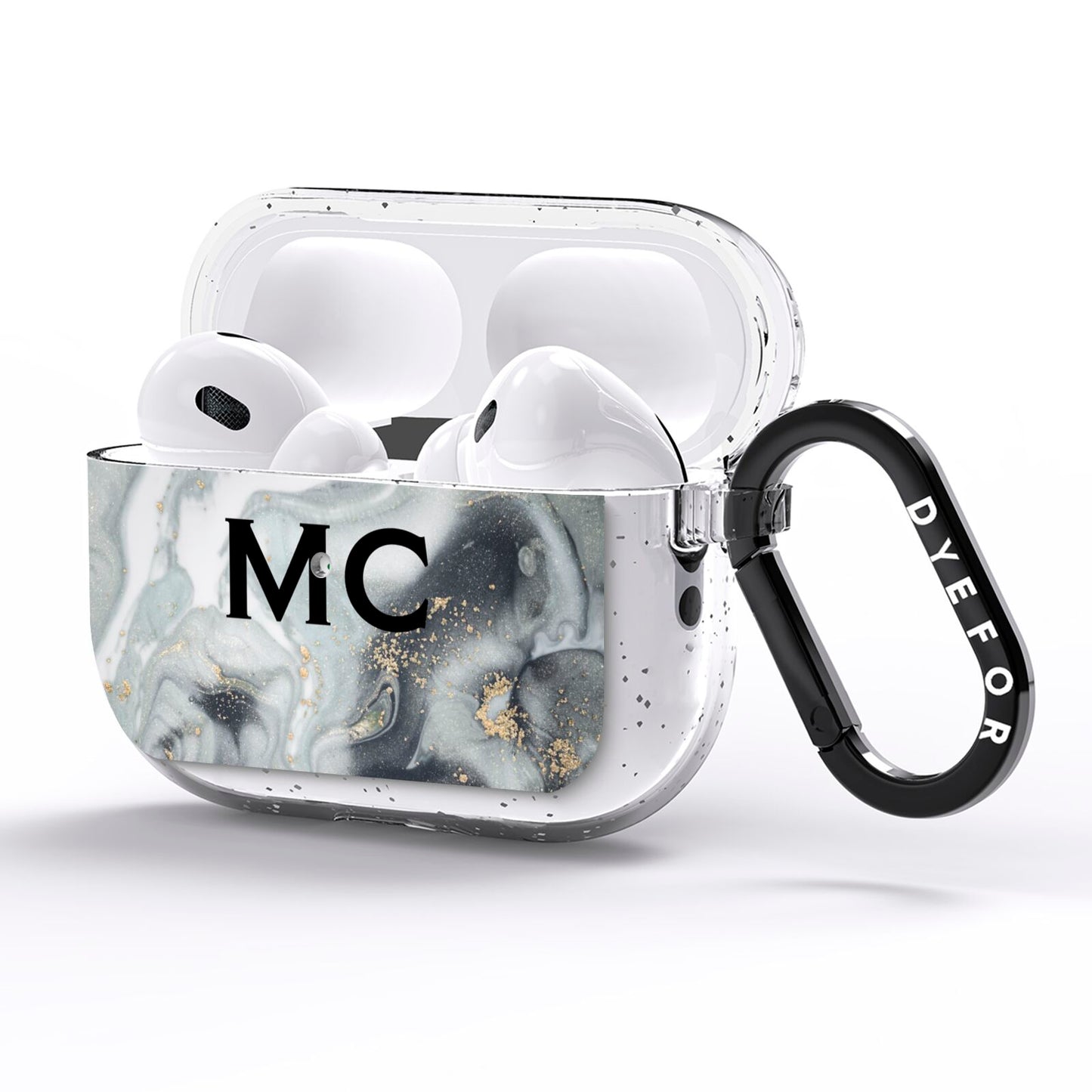 Monogram Black White Swirl Marble AirPods Pro Glitter Case Side Image