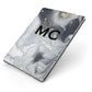Monogram Black White Swirl Marble Apple iPad Case on Grey iPad Side View