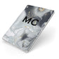 Monogram Black White Swirl Marble Apple iPad Case on Silver iPad Side View