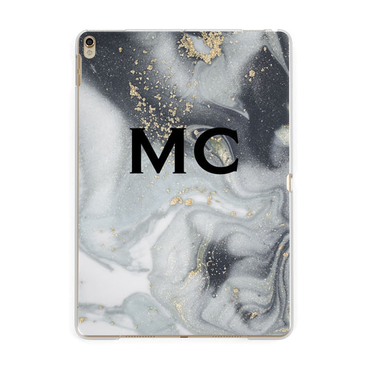 Monogram Black White Swirl Marble Apple iPad Gold Case