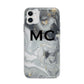 Monogram Black White Swirl Marble Apple iPhone 11 in White with Bumper Case