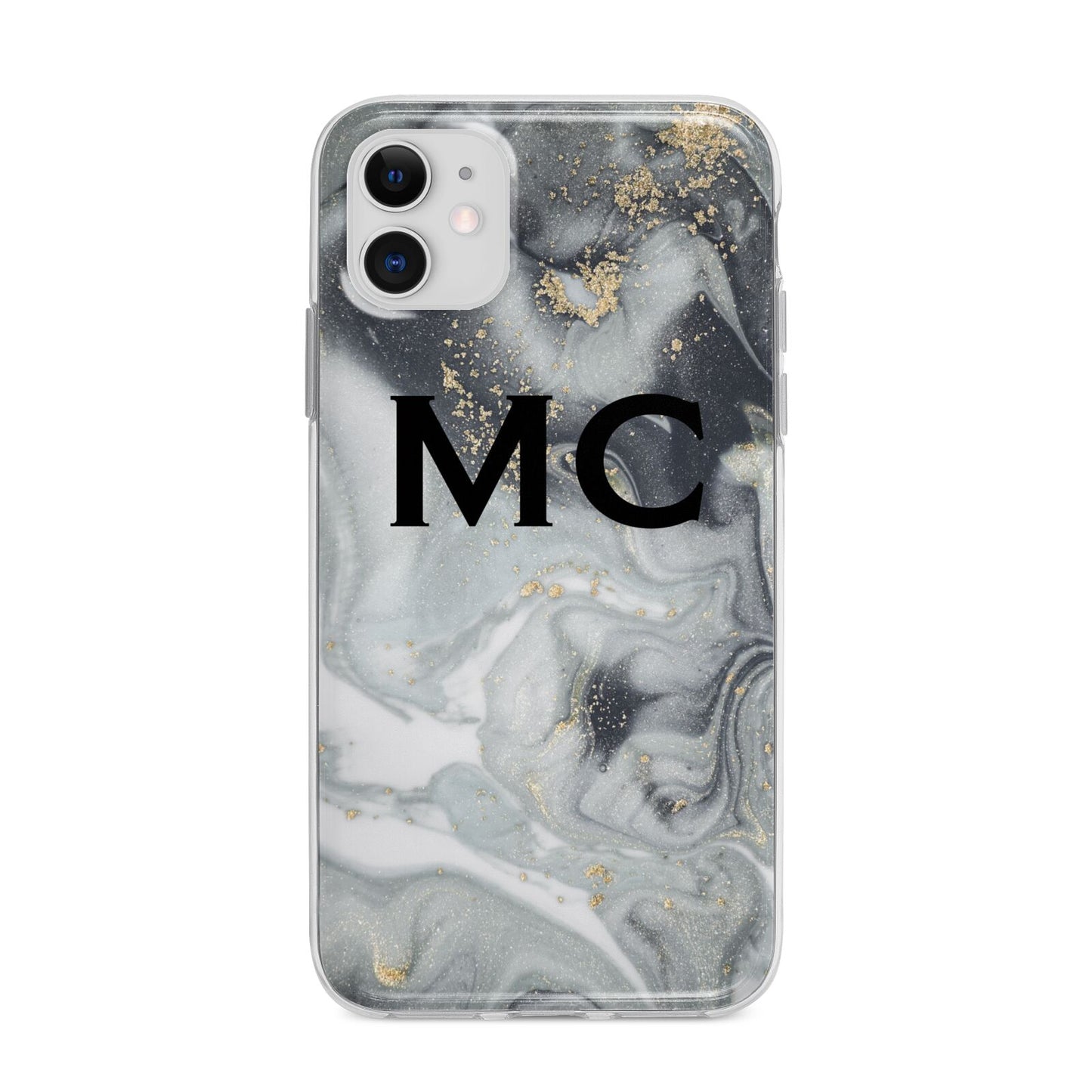 Monogram Black White Swirl Marble Apple iPhone 11 in White with Bumper Case