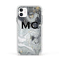 Monogram Black White Swirl Marble Apple iPhone 11 in White with White Impact Case
